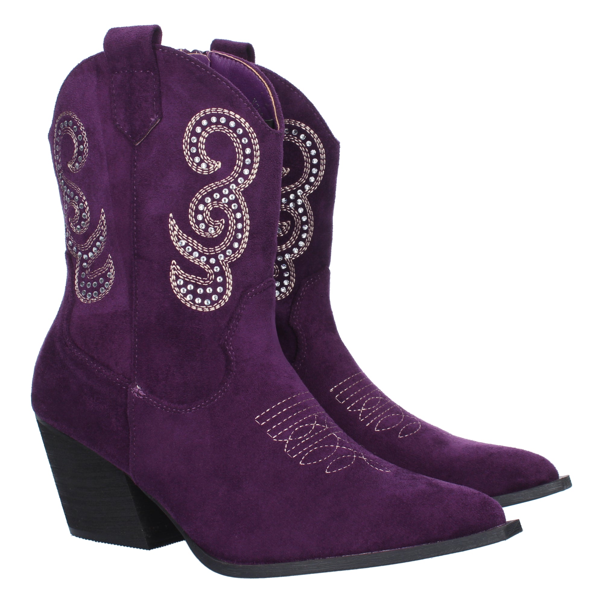 Botines camperos color morado con cierre cremallera