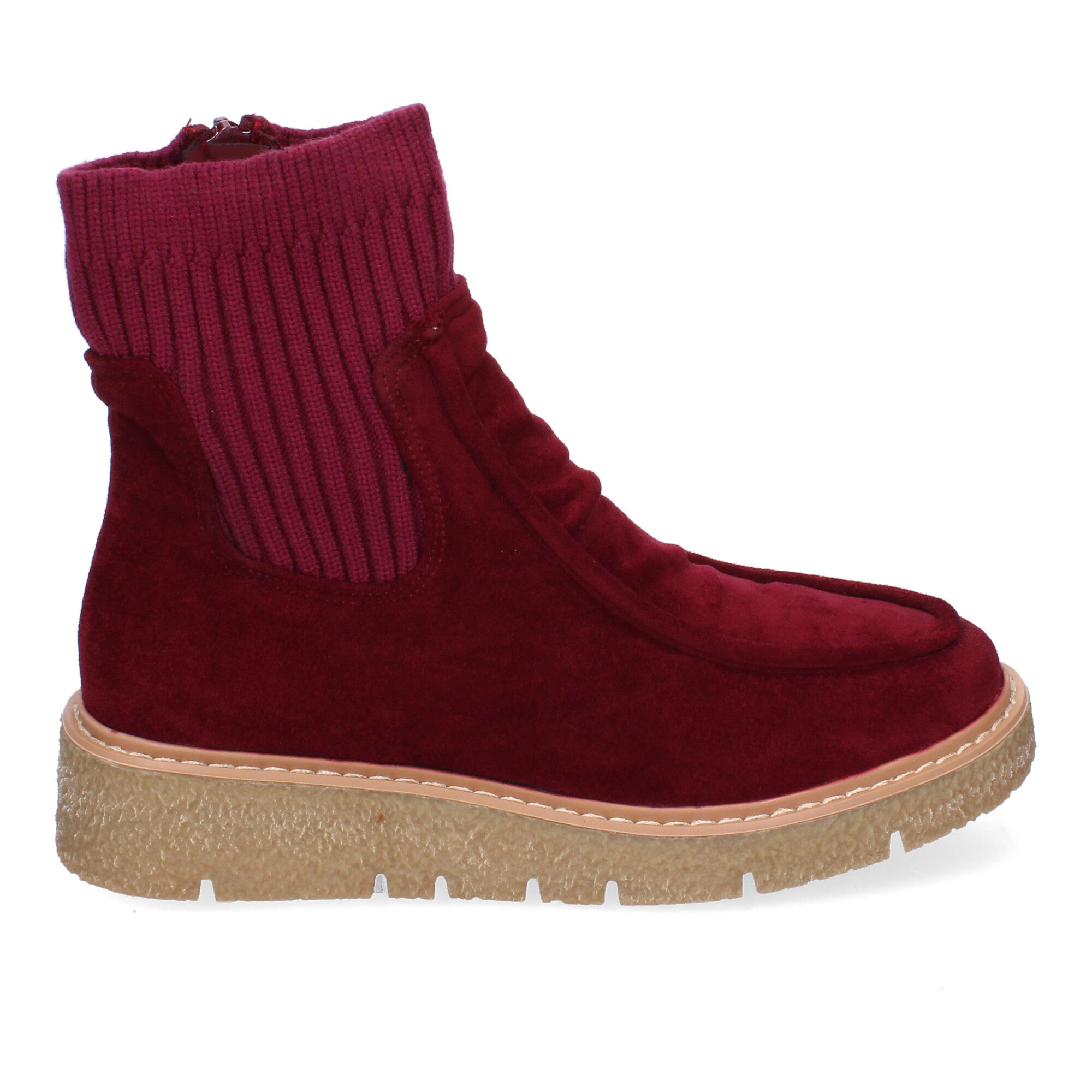 Botin burdeos con tejido elástico