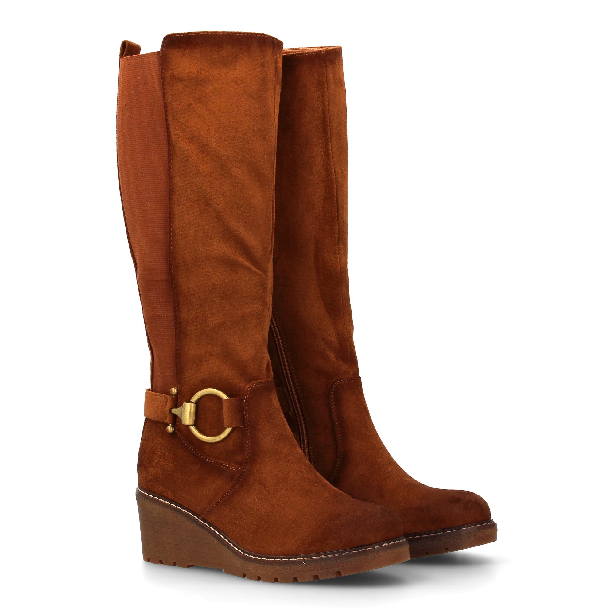 Bota alta camel con cuña