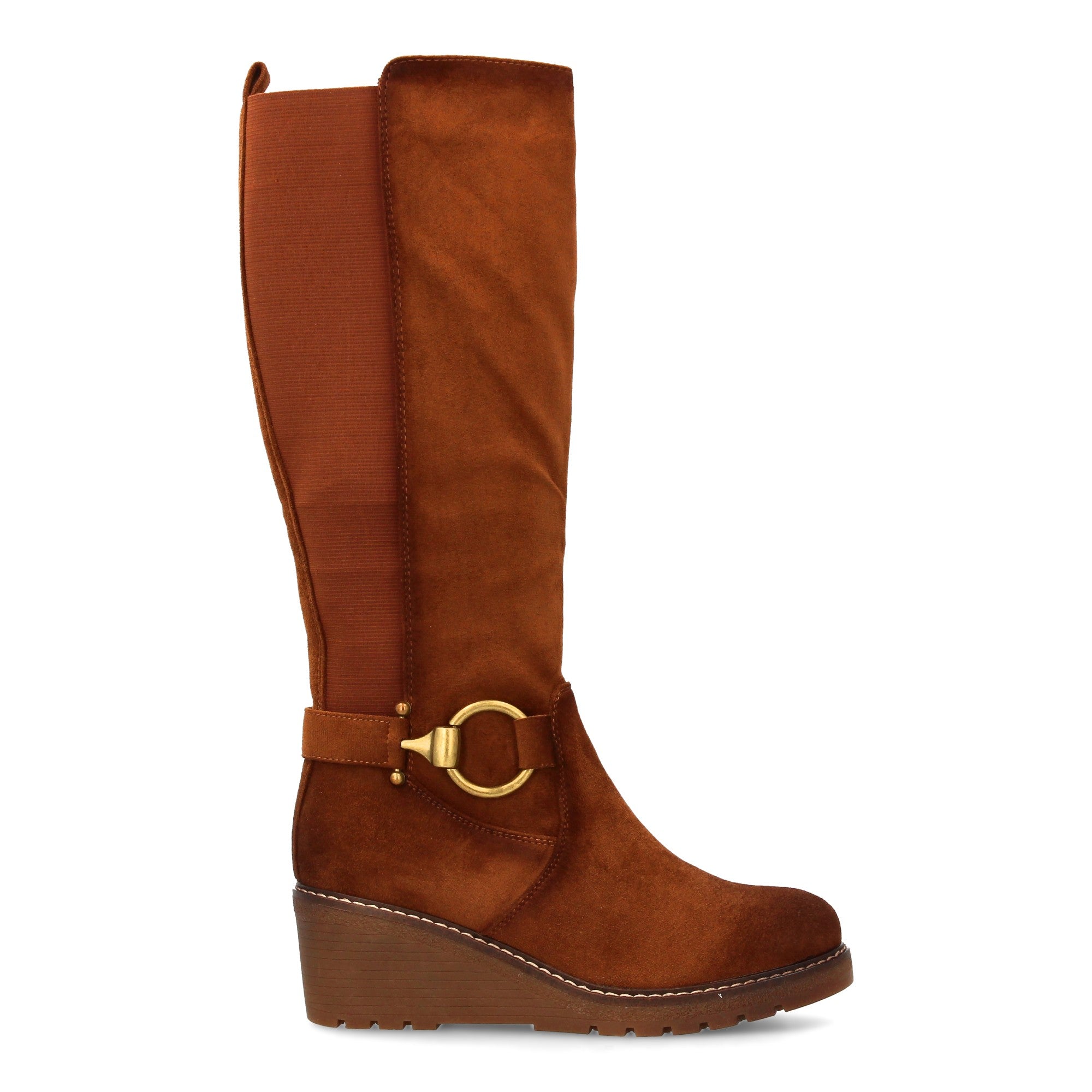 Bota alta camel con cuña