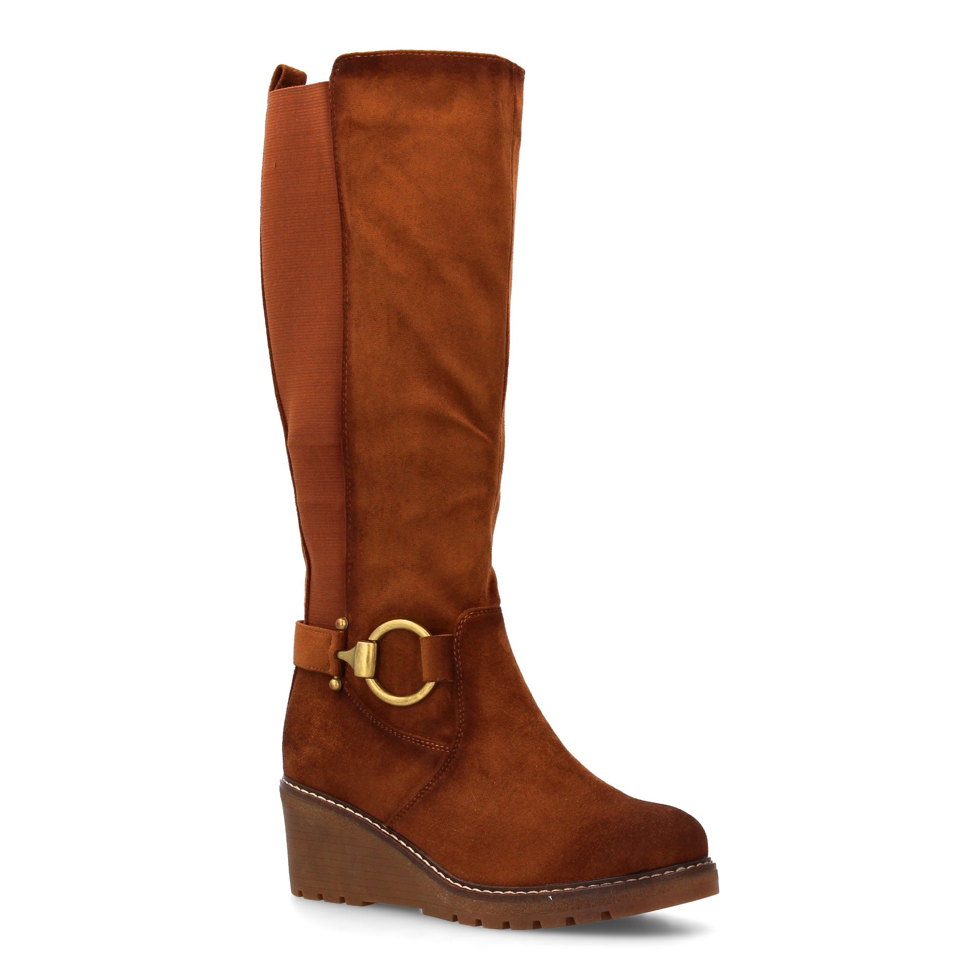 Bota alta camel con cuña