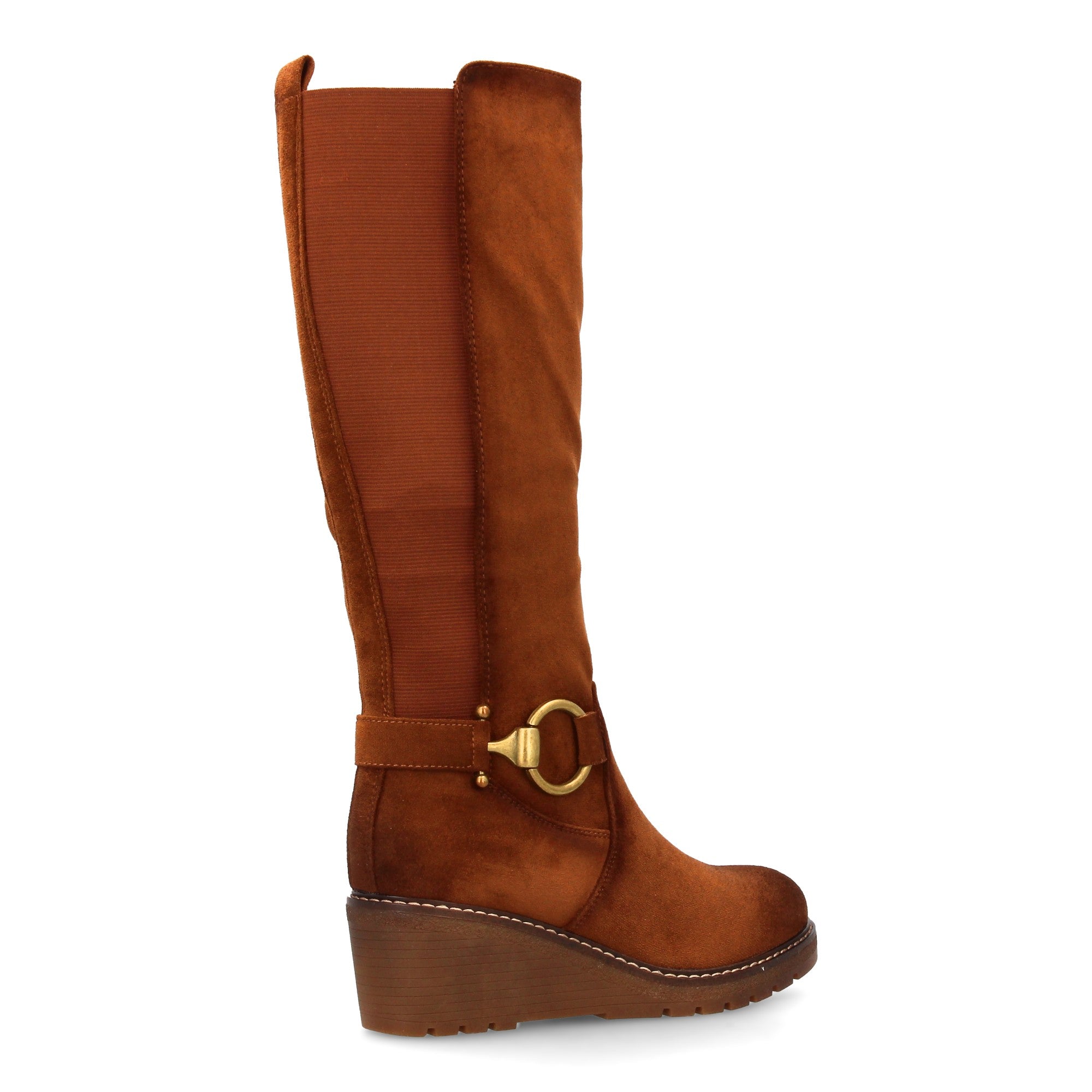 Bota alta camel con cuña