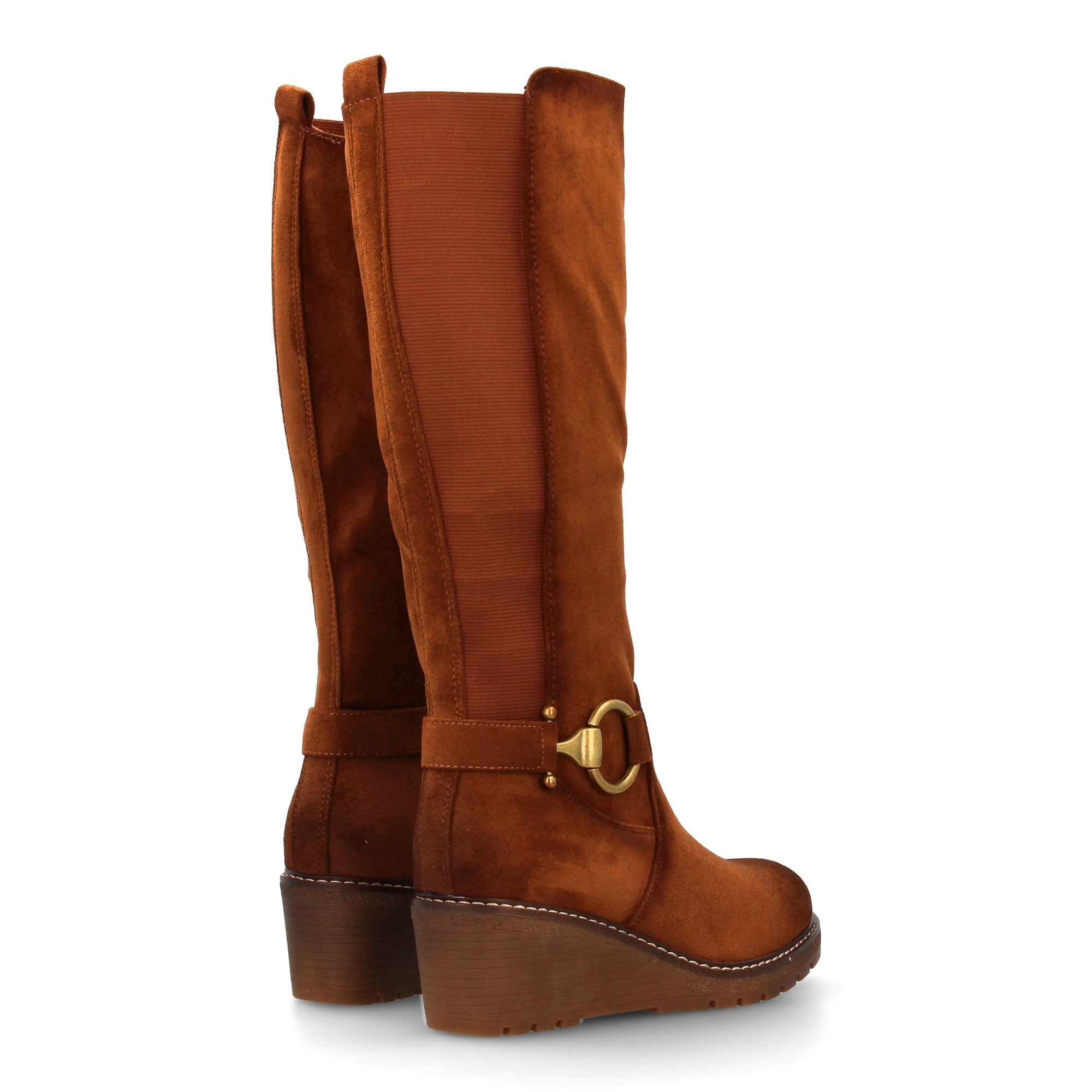 Bota alta camel con cuña