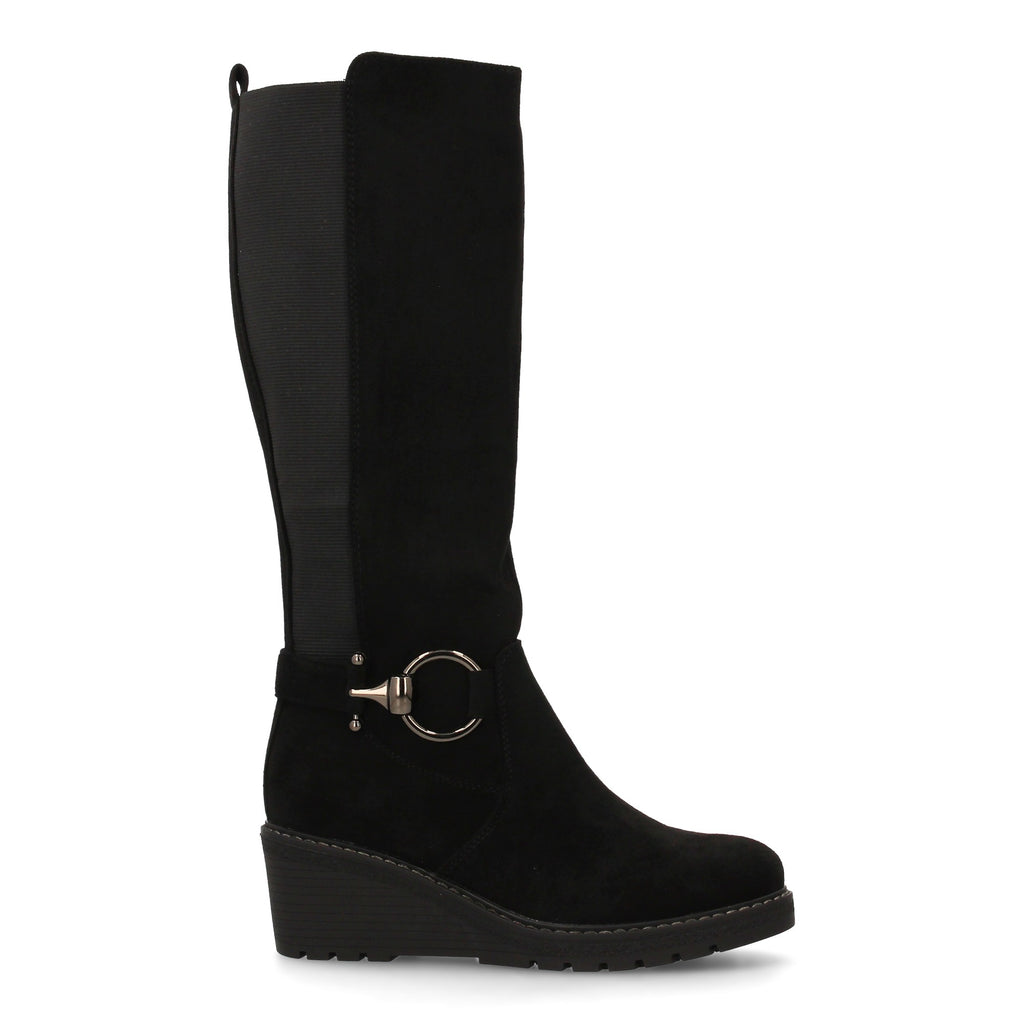 Bota alta negra con cuña