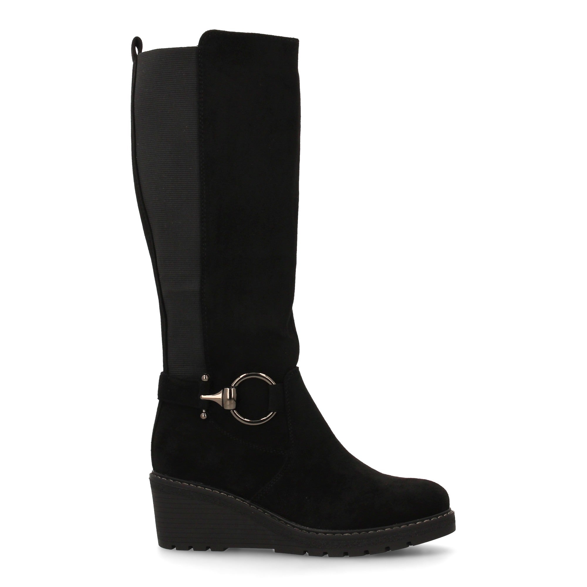 Bota alta negra con cuña