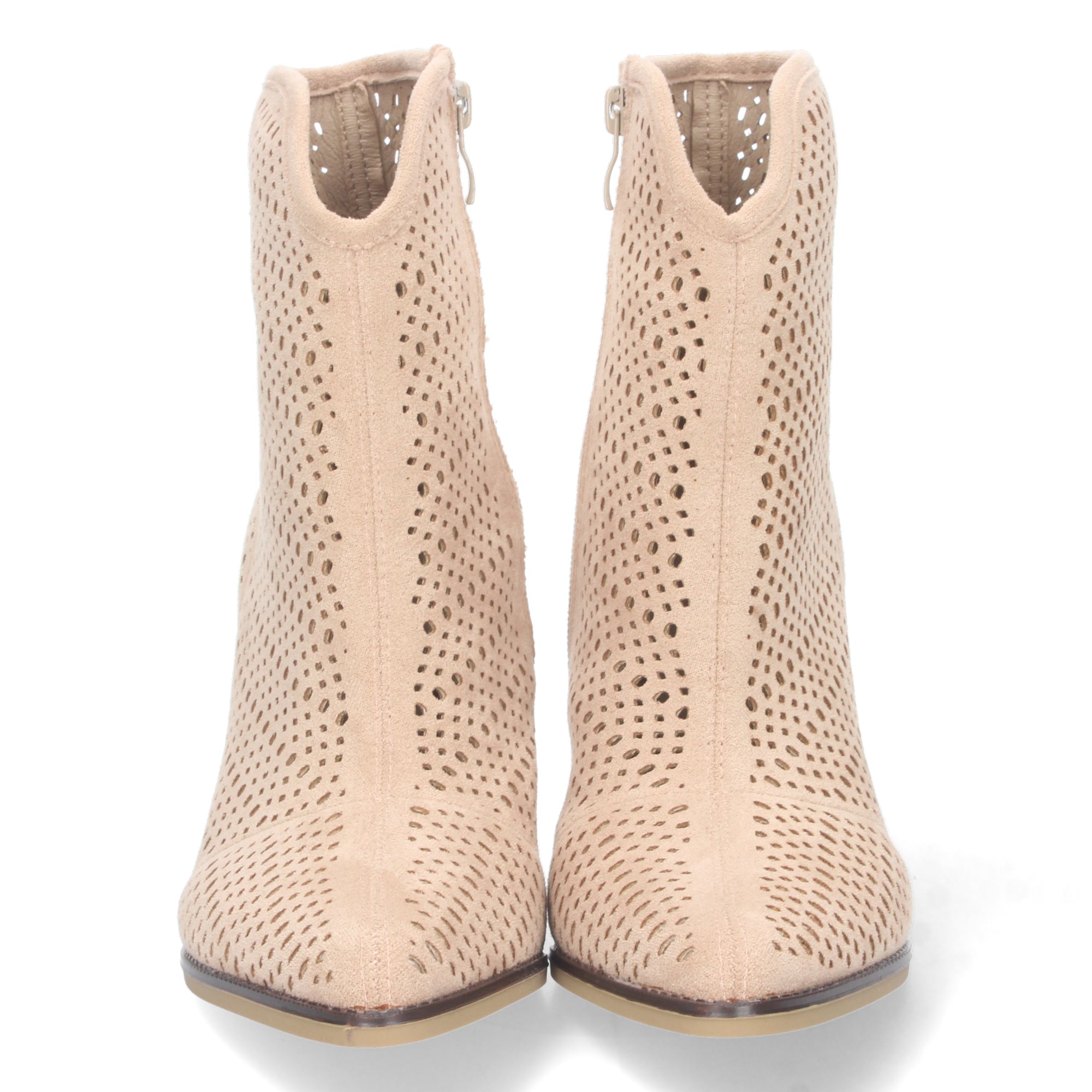 Botin tacón beige con diseño calado