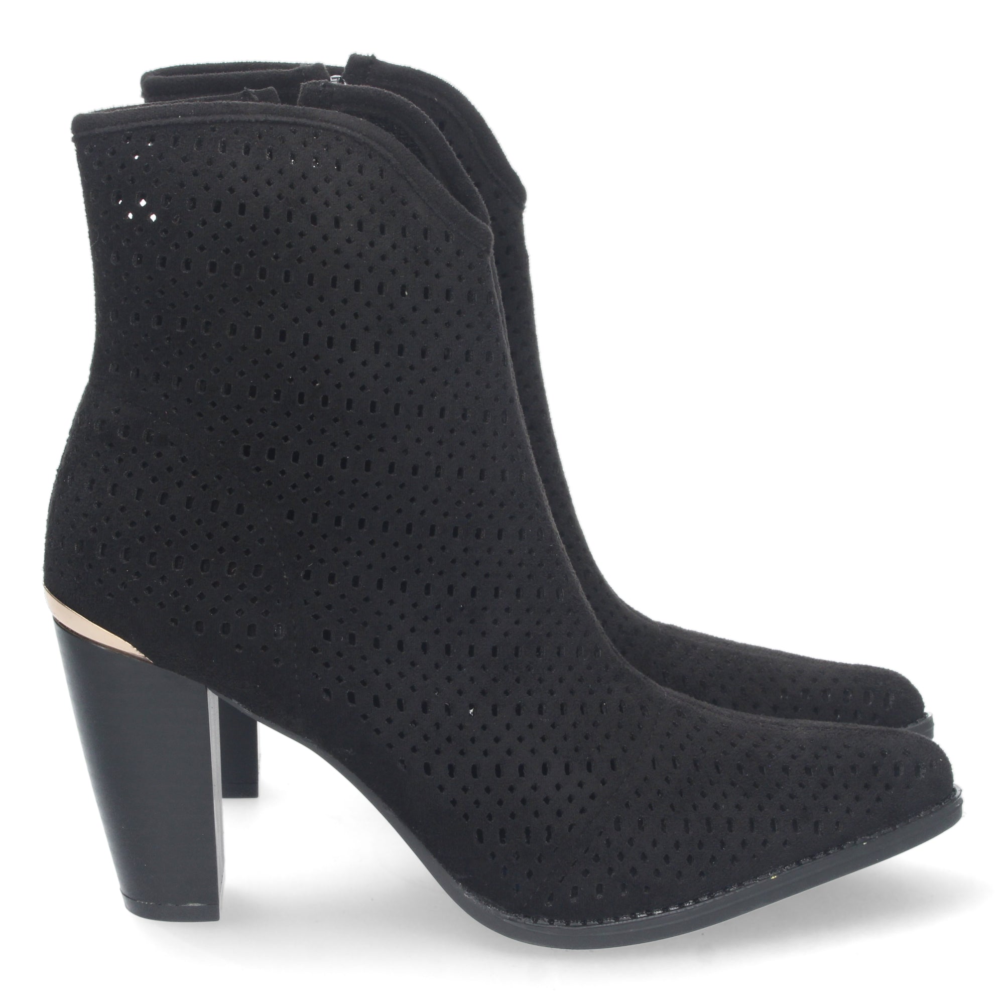 Botin negro con tacón fino y cierre cremallera