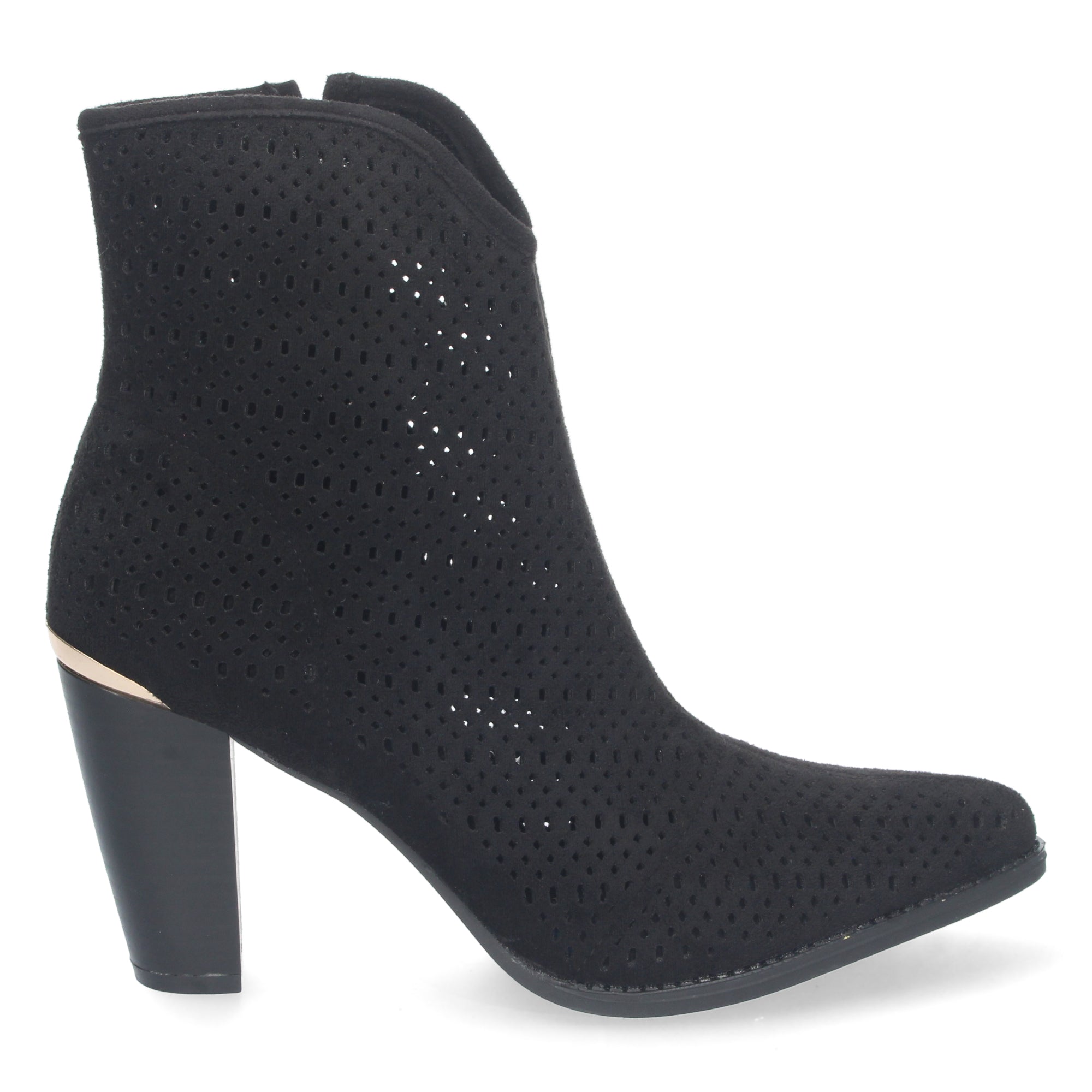 Botin negro con tacón fino y cierre cremallera