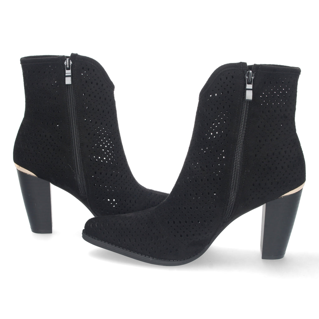 Botin negro con tacón fino y cierre cremallera