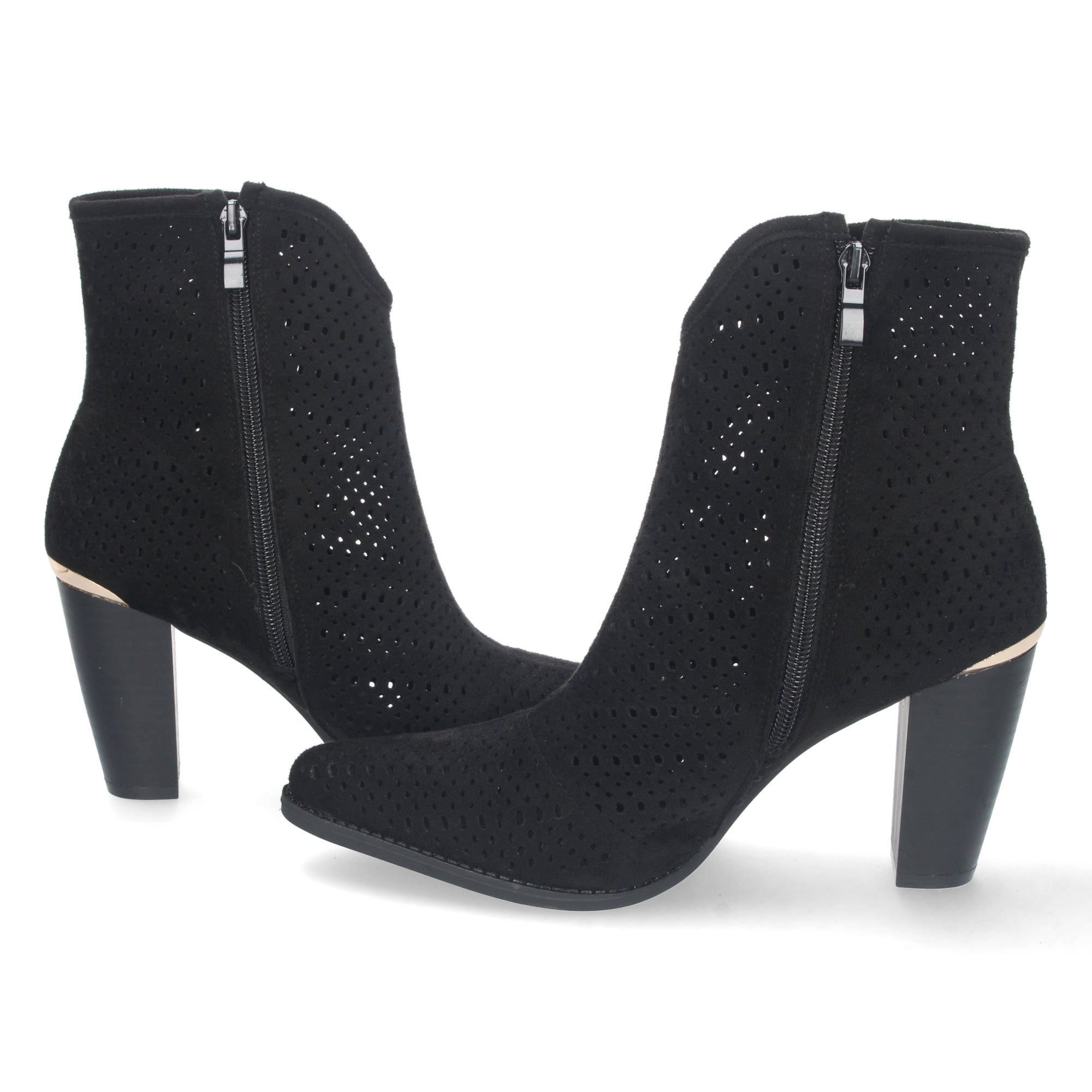 Botin negro con tacón fino y cierre cremallera