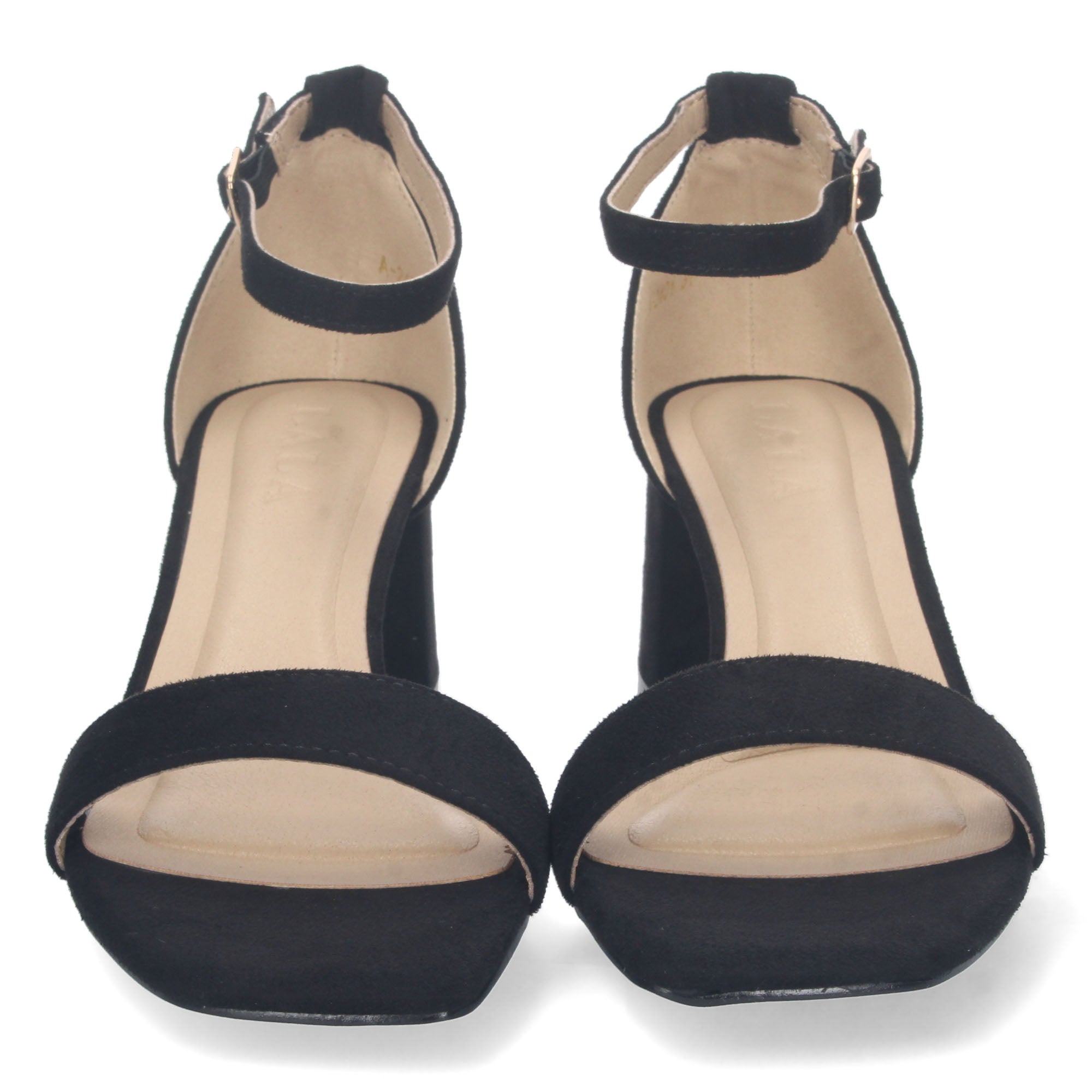 Sandalia Negra de Tacon Bajo Ankle Strap  Para Mujer