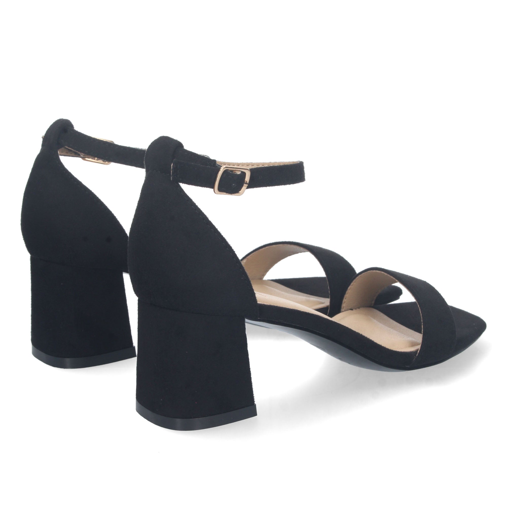 Sandalia Negra de Tacon Bajo Ankle Strap  Para Mujer