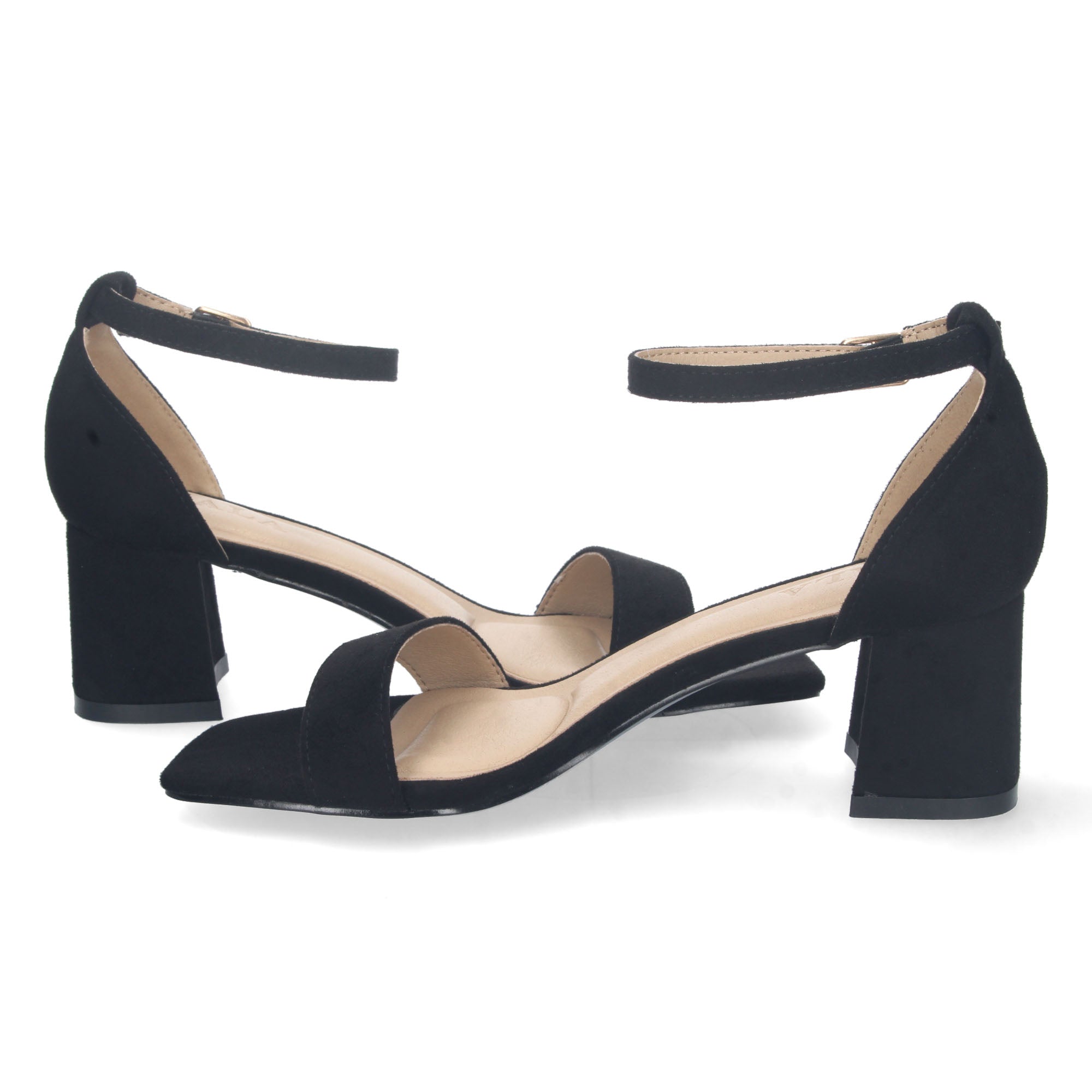 Sandalia Negra de Tacon Bajo Ankle Strap  Para Mujer