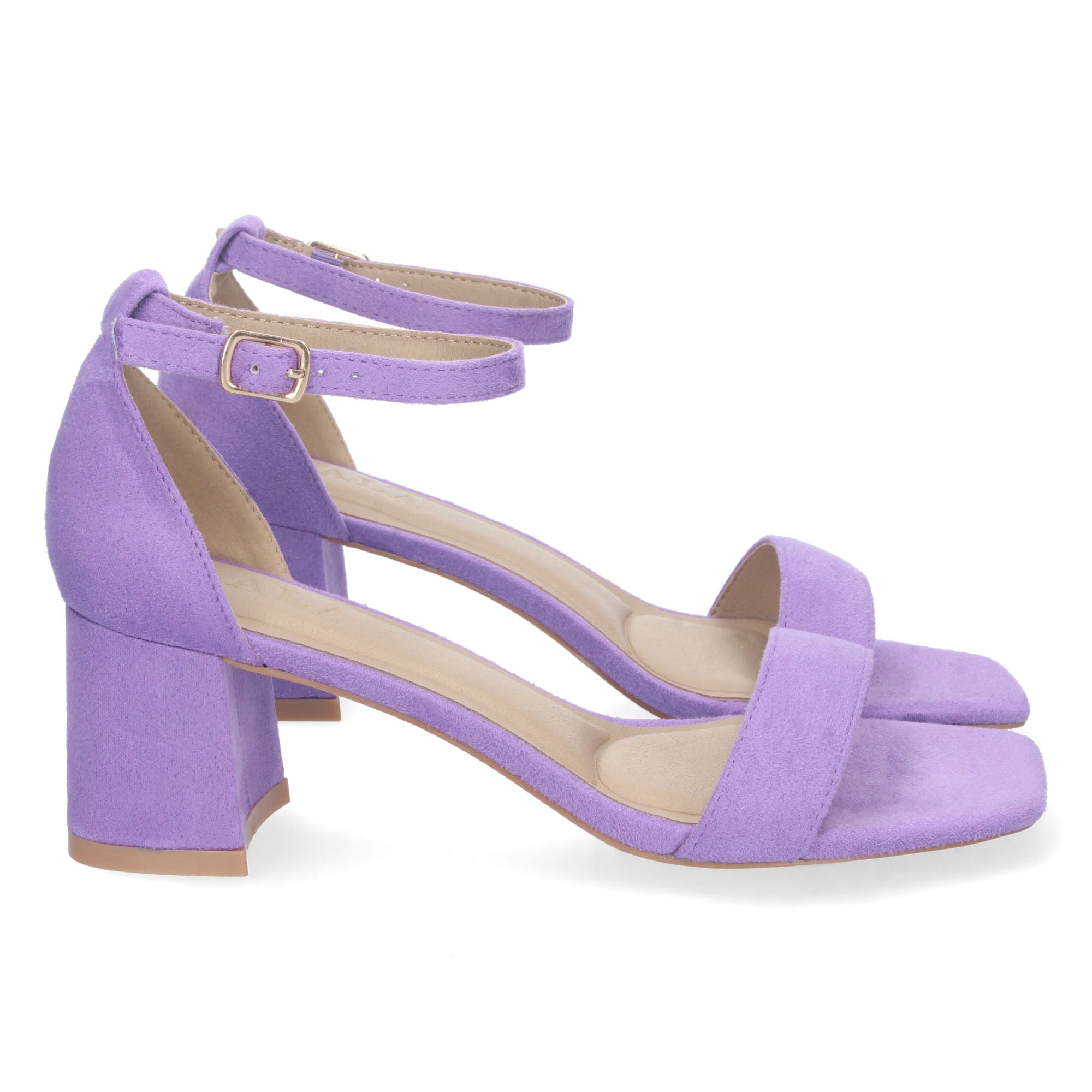 Sandalia Purpura  de Tacon Bajo Ankle Strap  Para Mujer