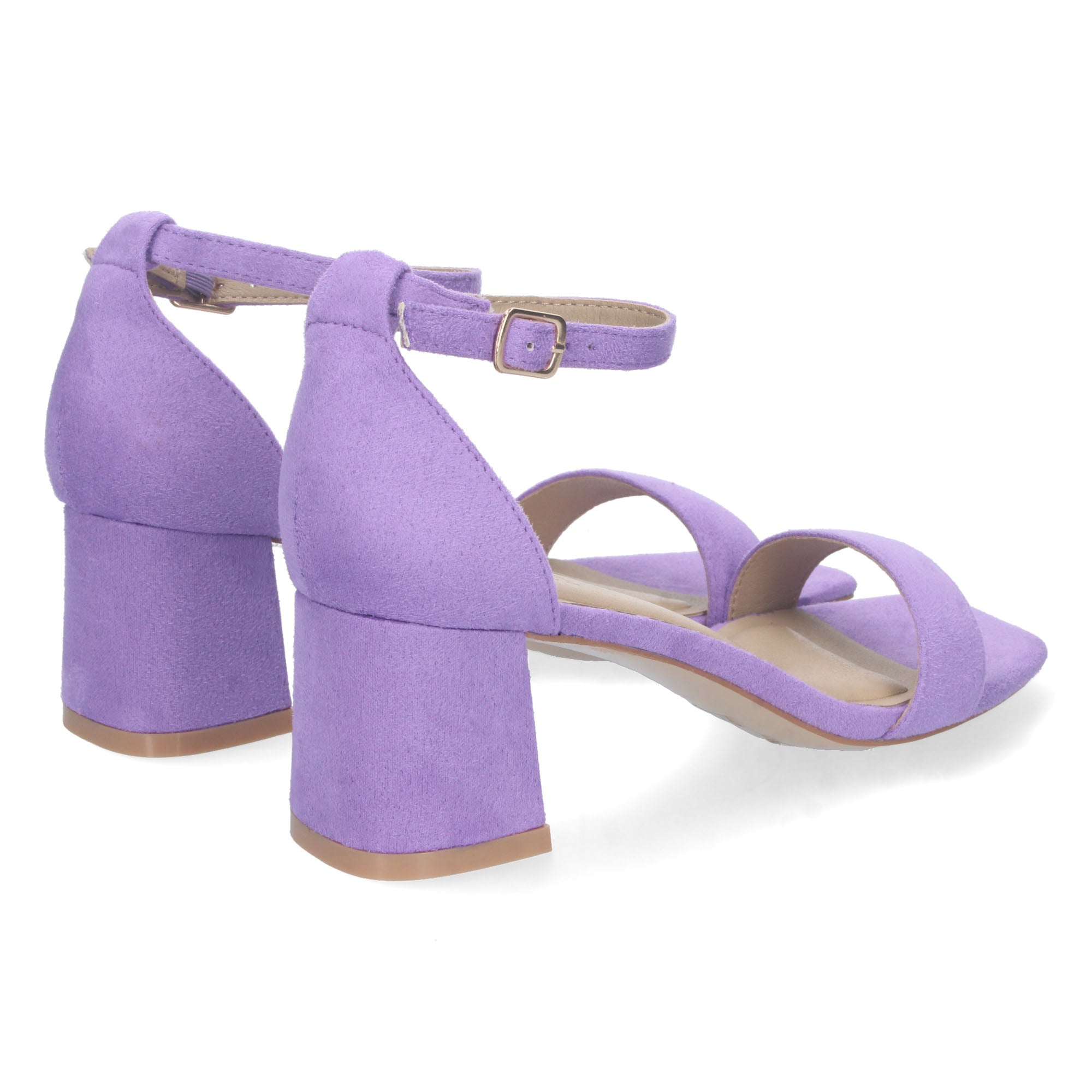 Sandalia Purpura  de Tacon Bajo Ankle Strap  Para Mujer