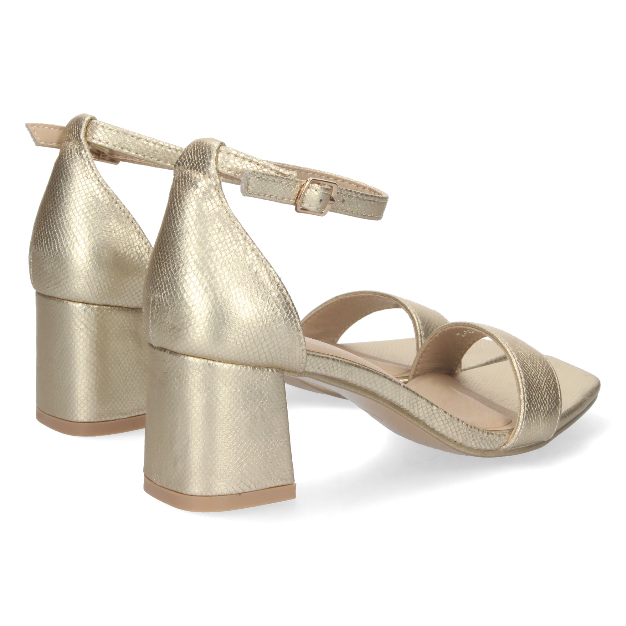 Sandalia Dorada de Tacon Bajo Ankle Strap  Para Mujer