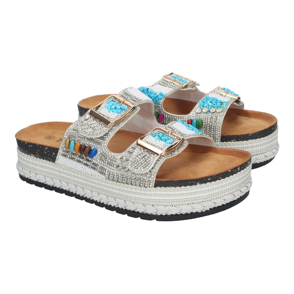 Sandalias de Plataforma para Mujer con Adornos Brillantes y Hebilla Ajustable