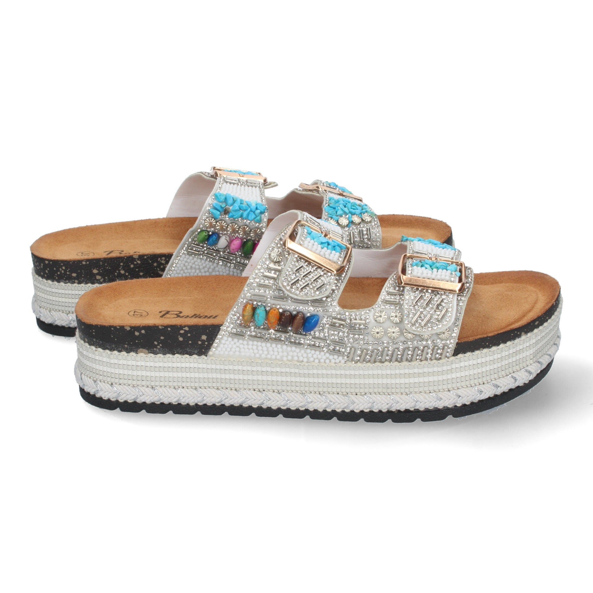 Sandalias de Plataforma para Mujer con Adornos Brillantes y Hebilla Ajustable