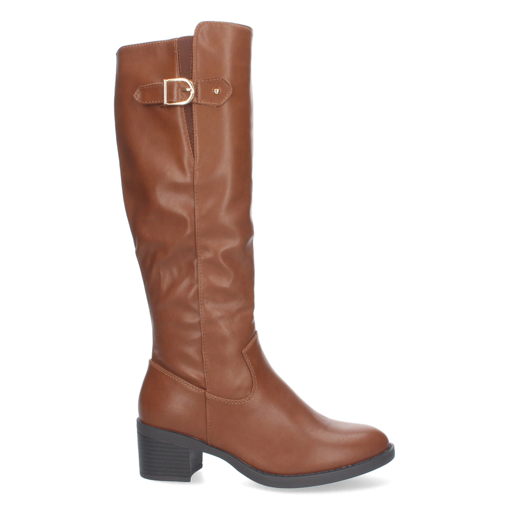 Bota Lisa de Tacón Bajo con Hebilla y Cremallera