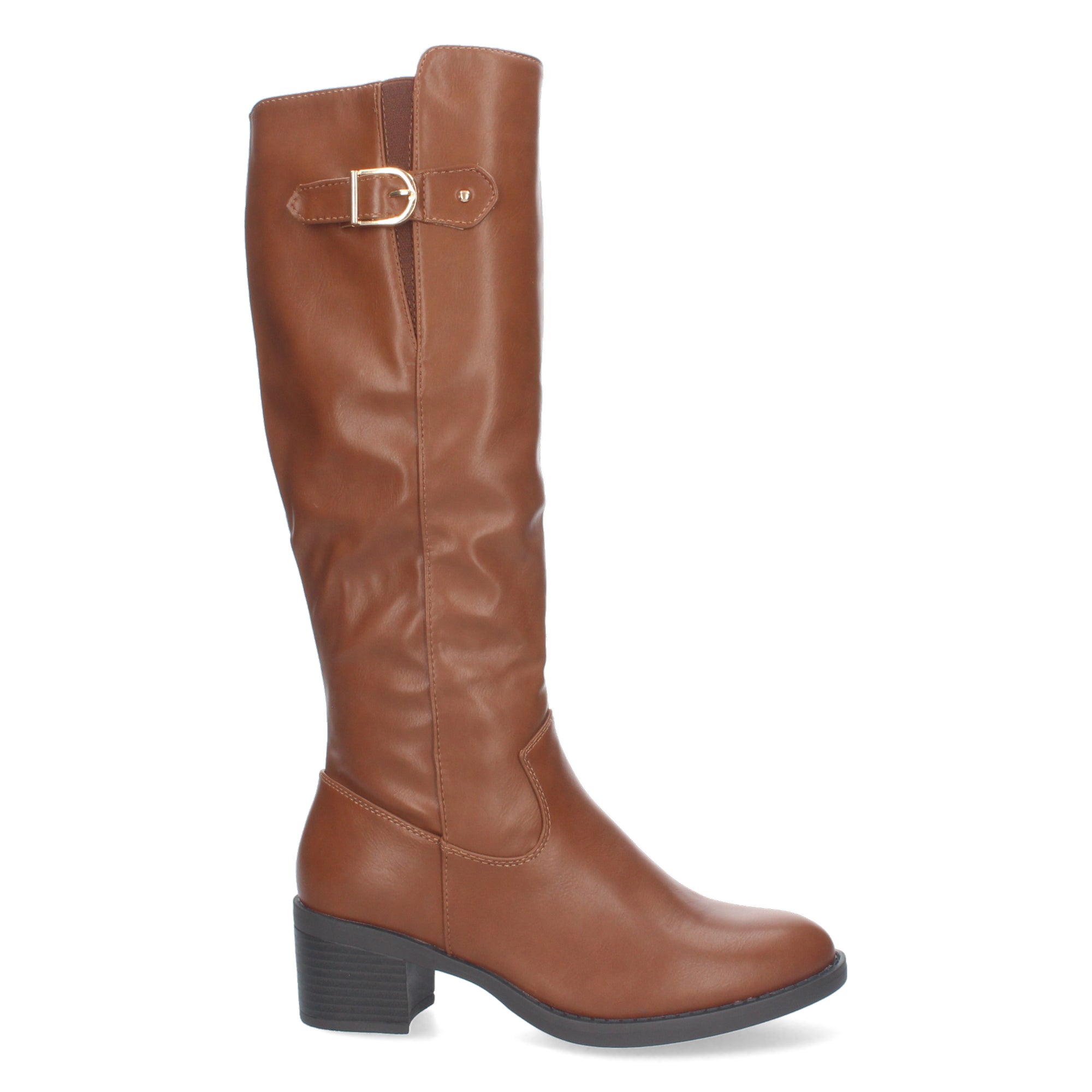 Bota Lisa de Tacón Bajo con Hebilla y Cremallera