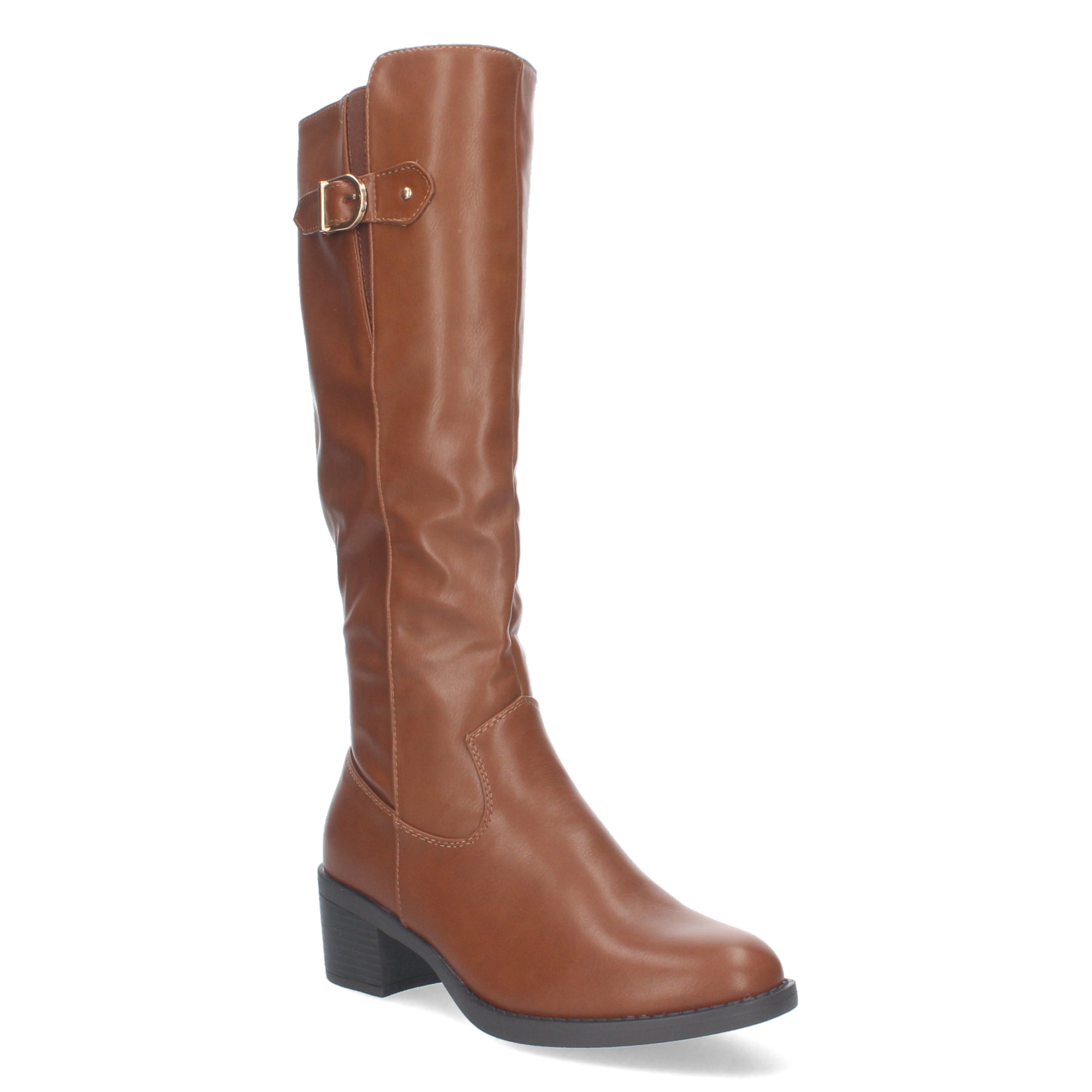 Bota Lisa de Tacón Bajo con Hebilla y Cremallera