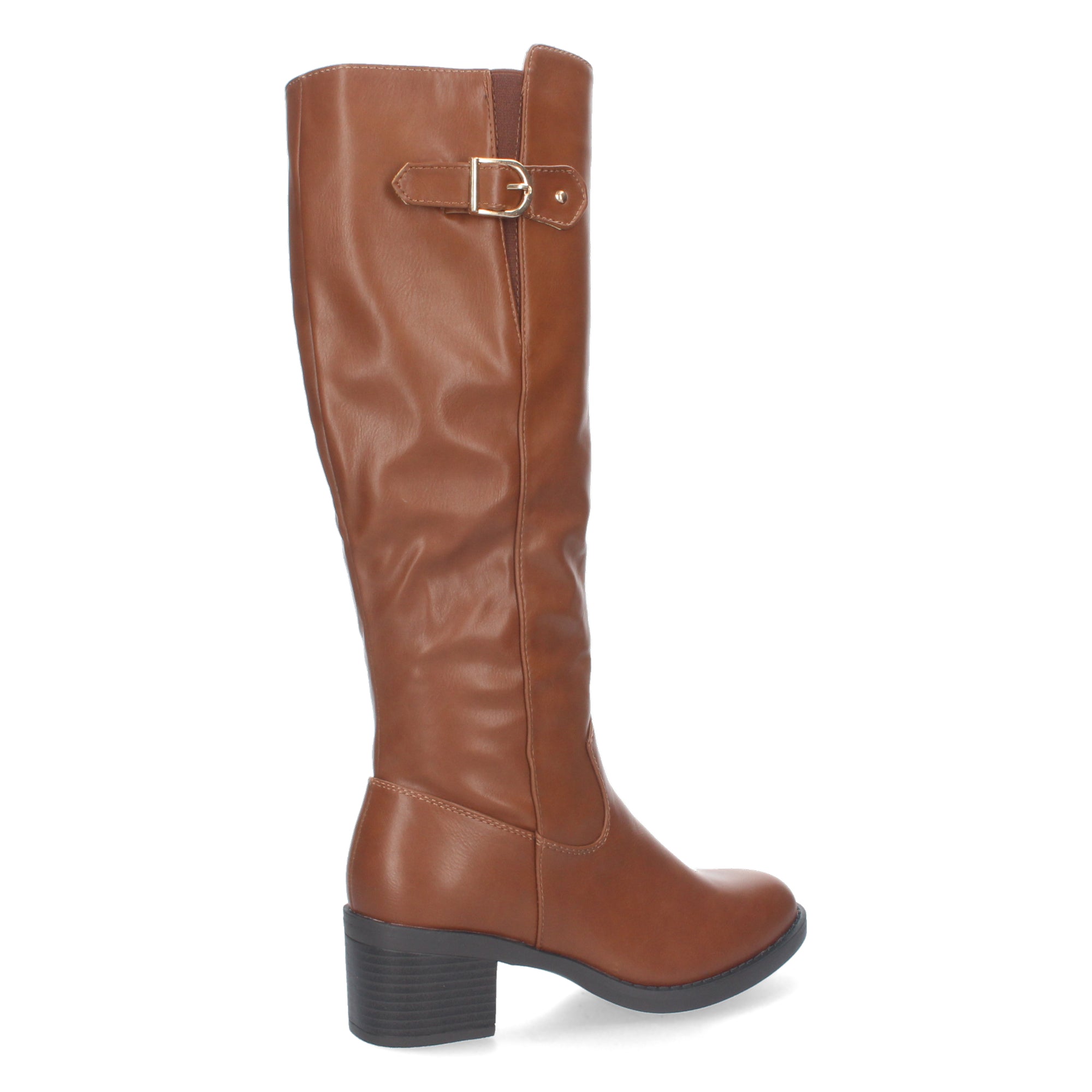 Bota Lisa de Tacón Bajo con Hebilla y Cremallera