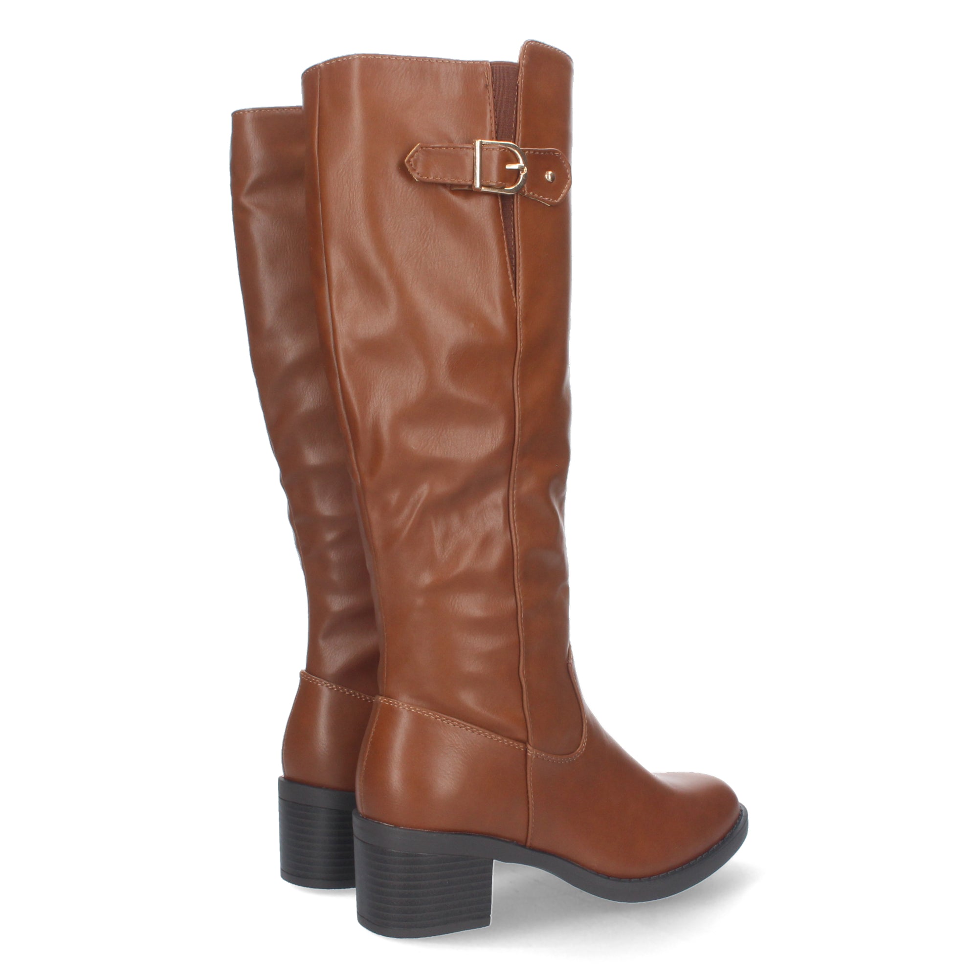Bota Lisa de Tacón Bajo con Hebilla y Cremallera