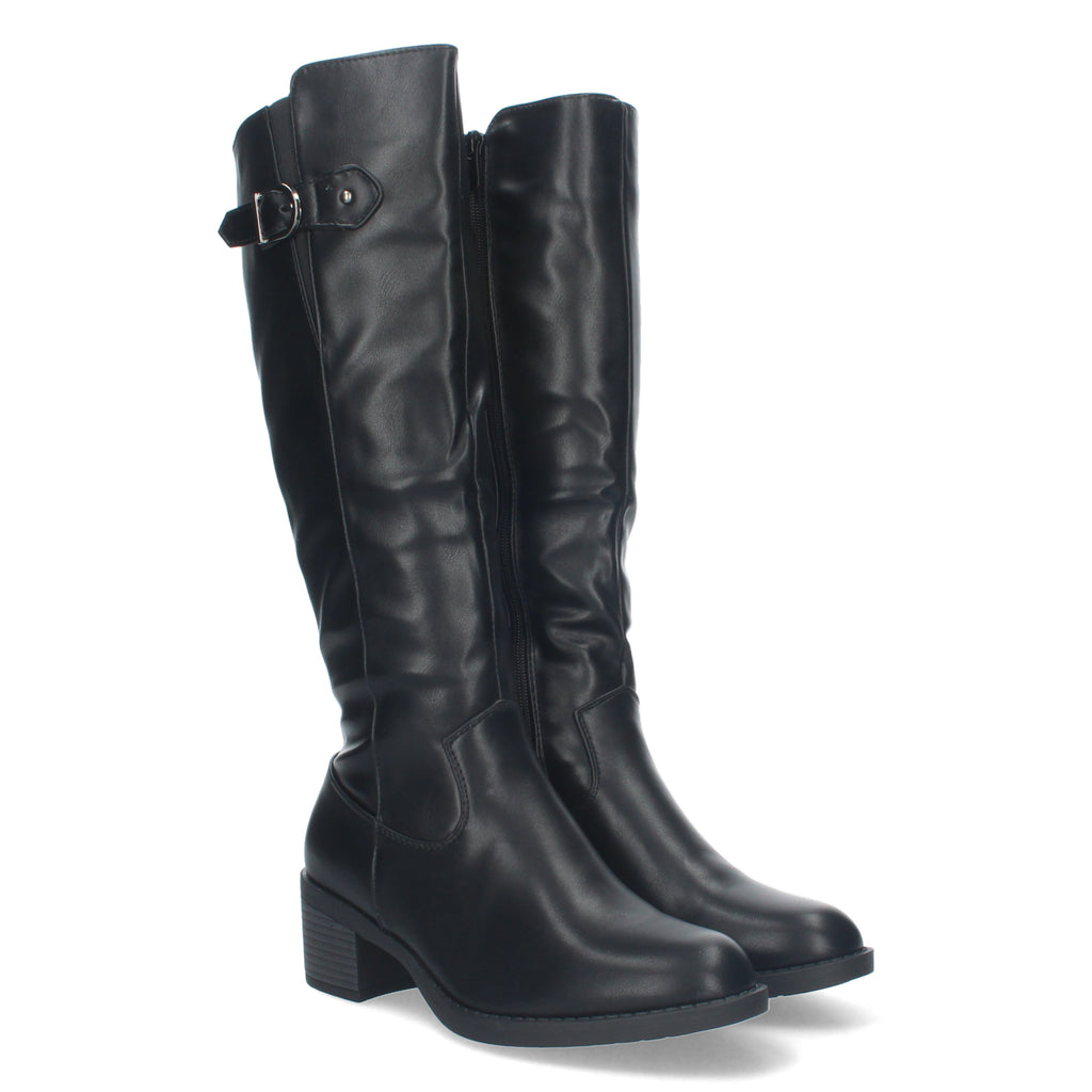 Bota Lisa de Tacón Bajo con Hebilla y Cremallera