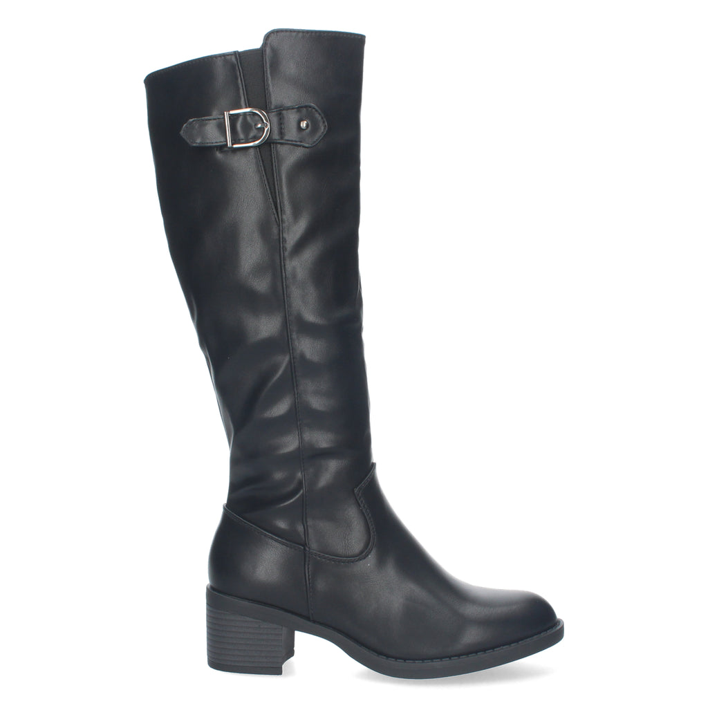 Bota Lisa de Tacón Bajo con Hebilla y Cremallera