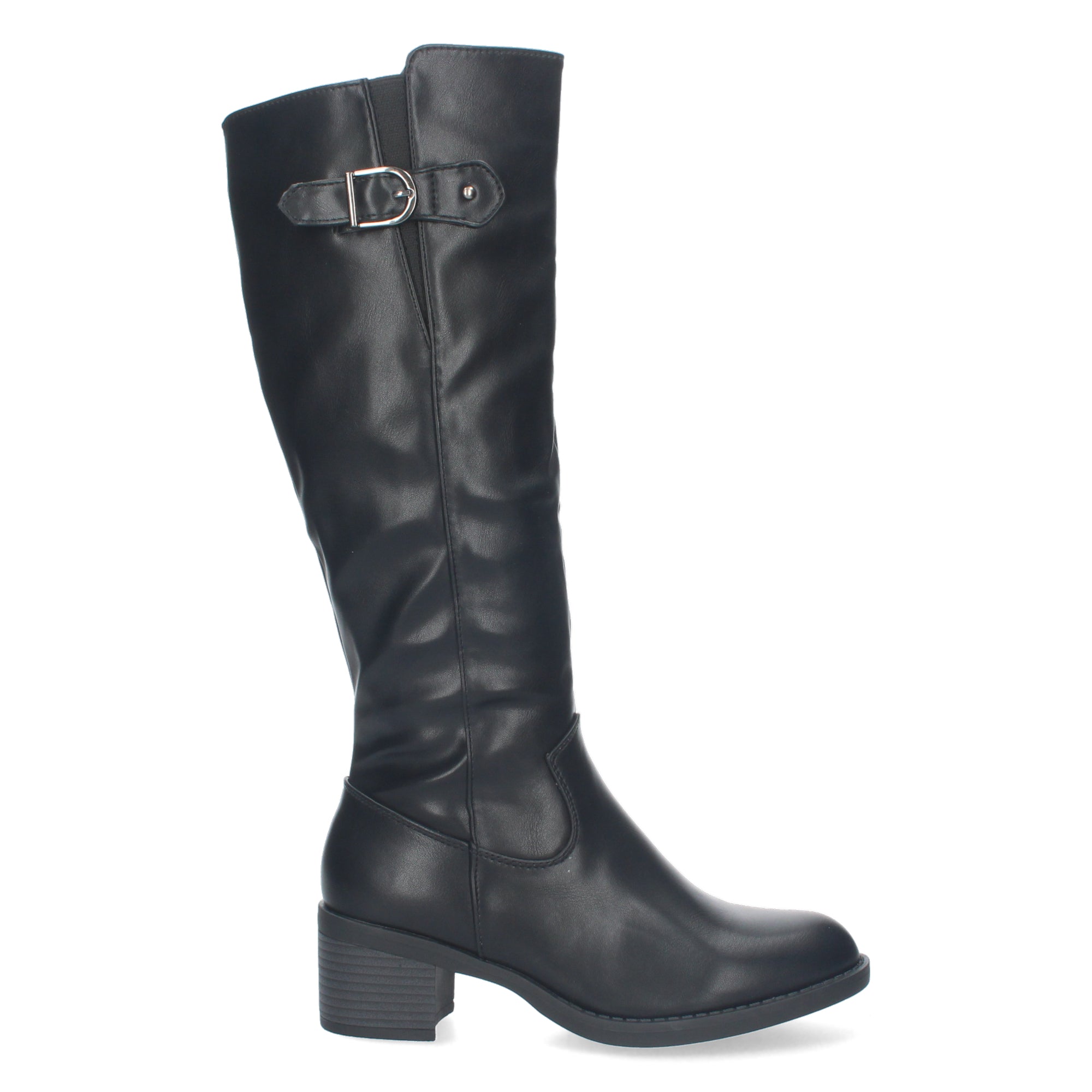 Bota Lisa de Tacón Bajo con Hebilla y Cremallera