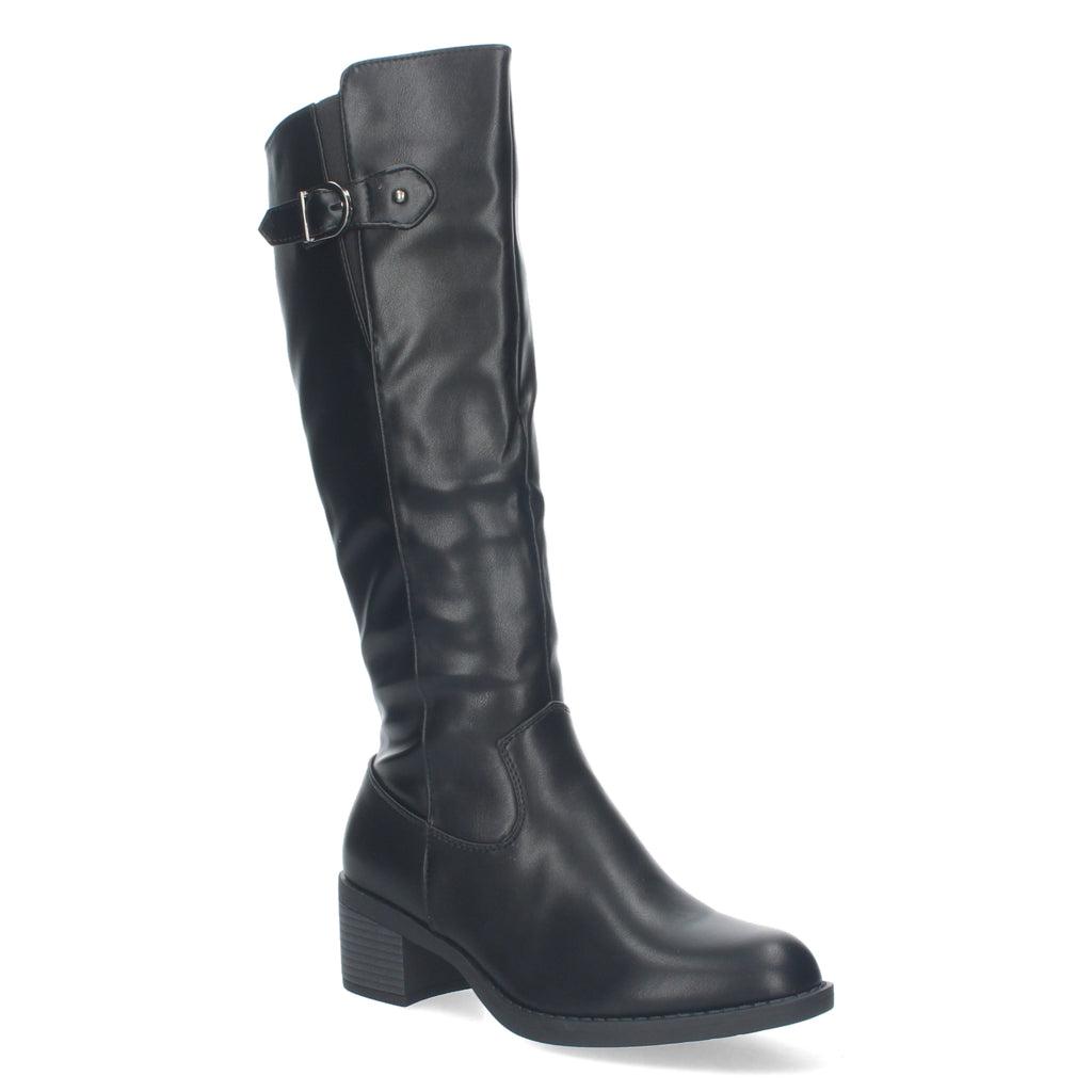 Bota Lisa de Tacón Bajo con Hebilla y Cremallera