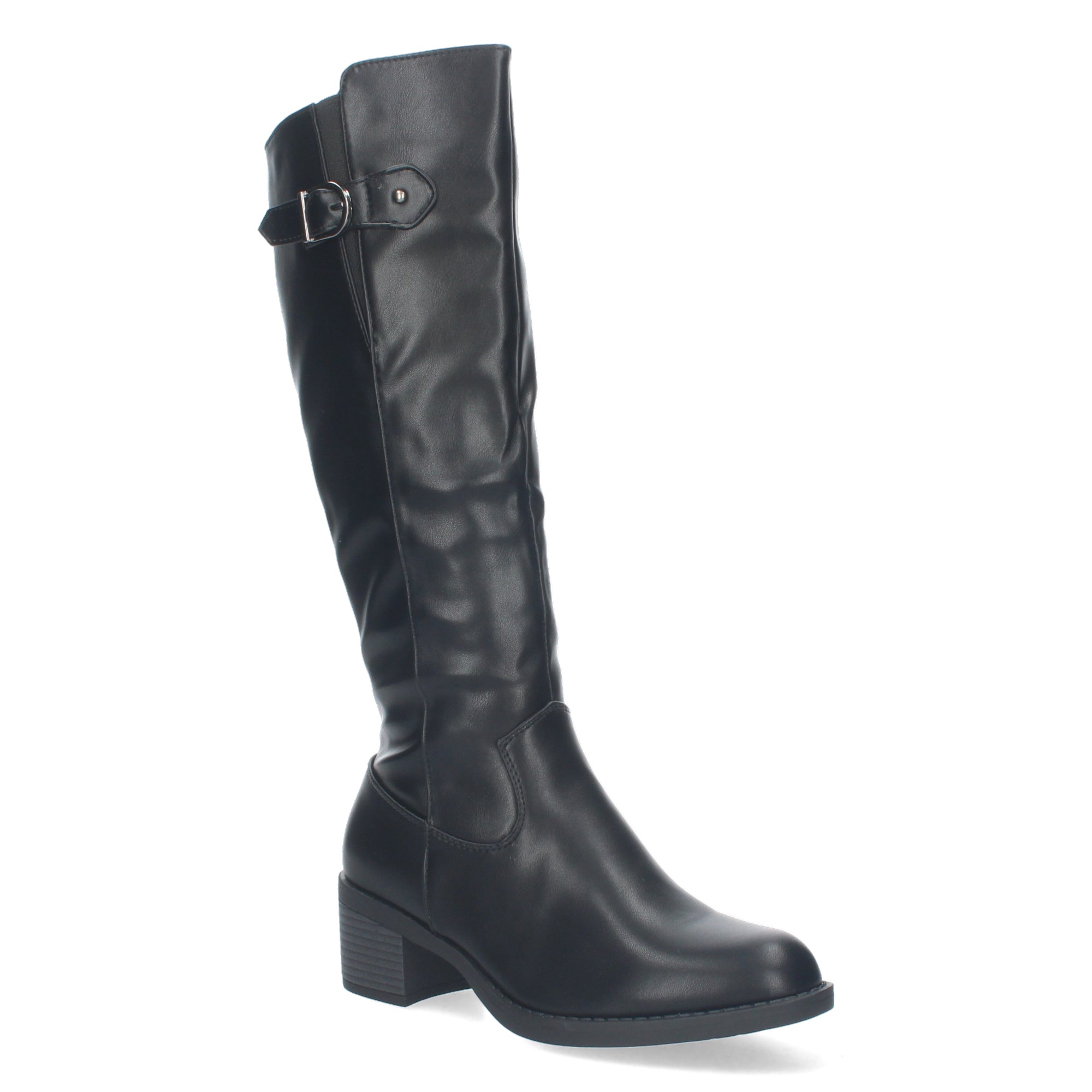 Bota Lisa de Tacón Bajo con Hebilla y Cremallera