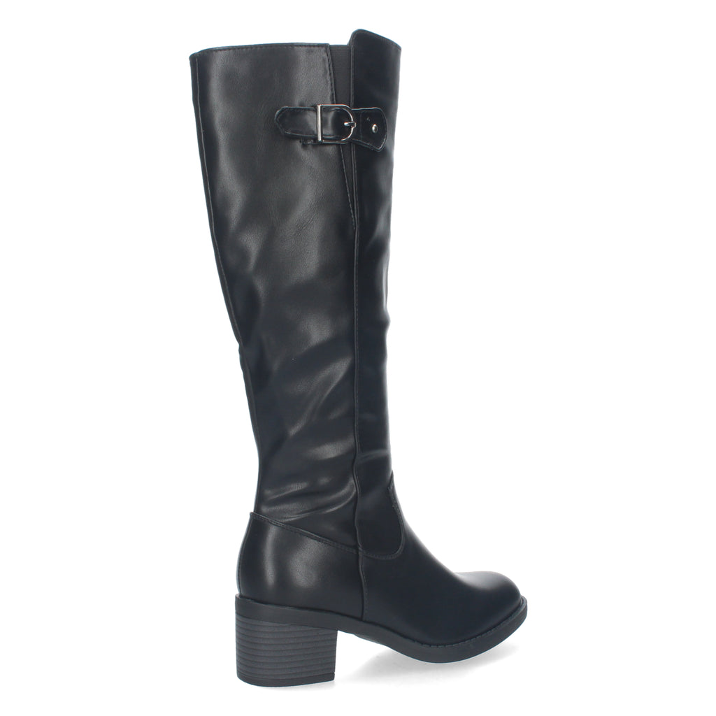 Bota Lisa de Tacón Bajo con Hebilla y Cremallera