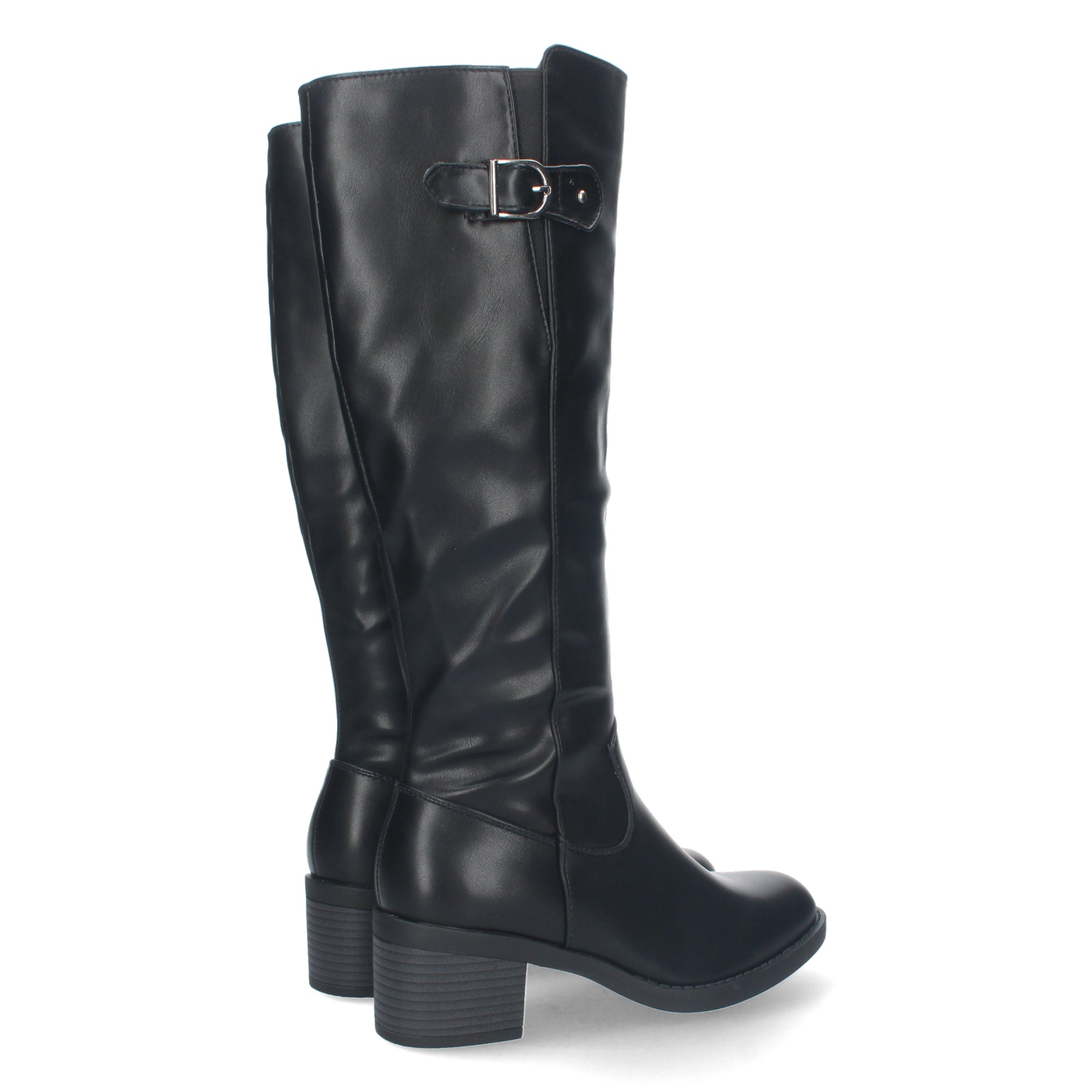 Bota Lisa de Tacón Bajo con Hebilla y Cremallera