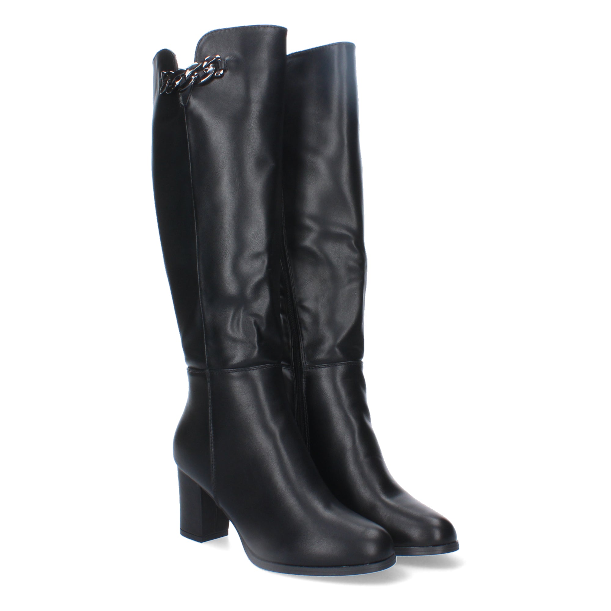 Bota de Tacón Ancho con Adorno Metálico y Cremallera