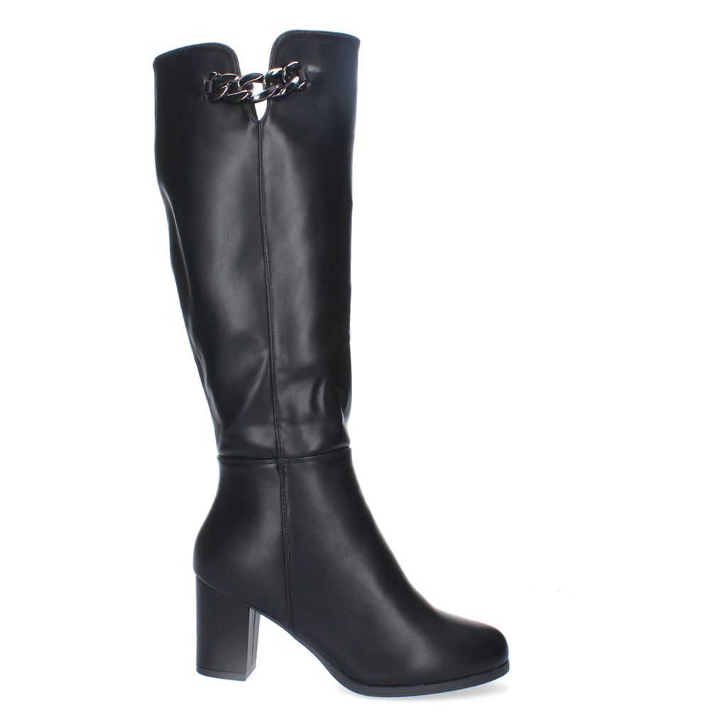 Bota de Tacón Ancho con Adorno Metálico y Cremallera
