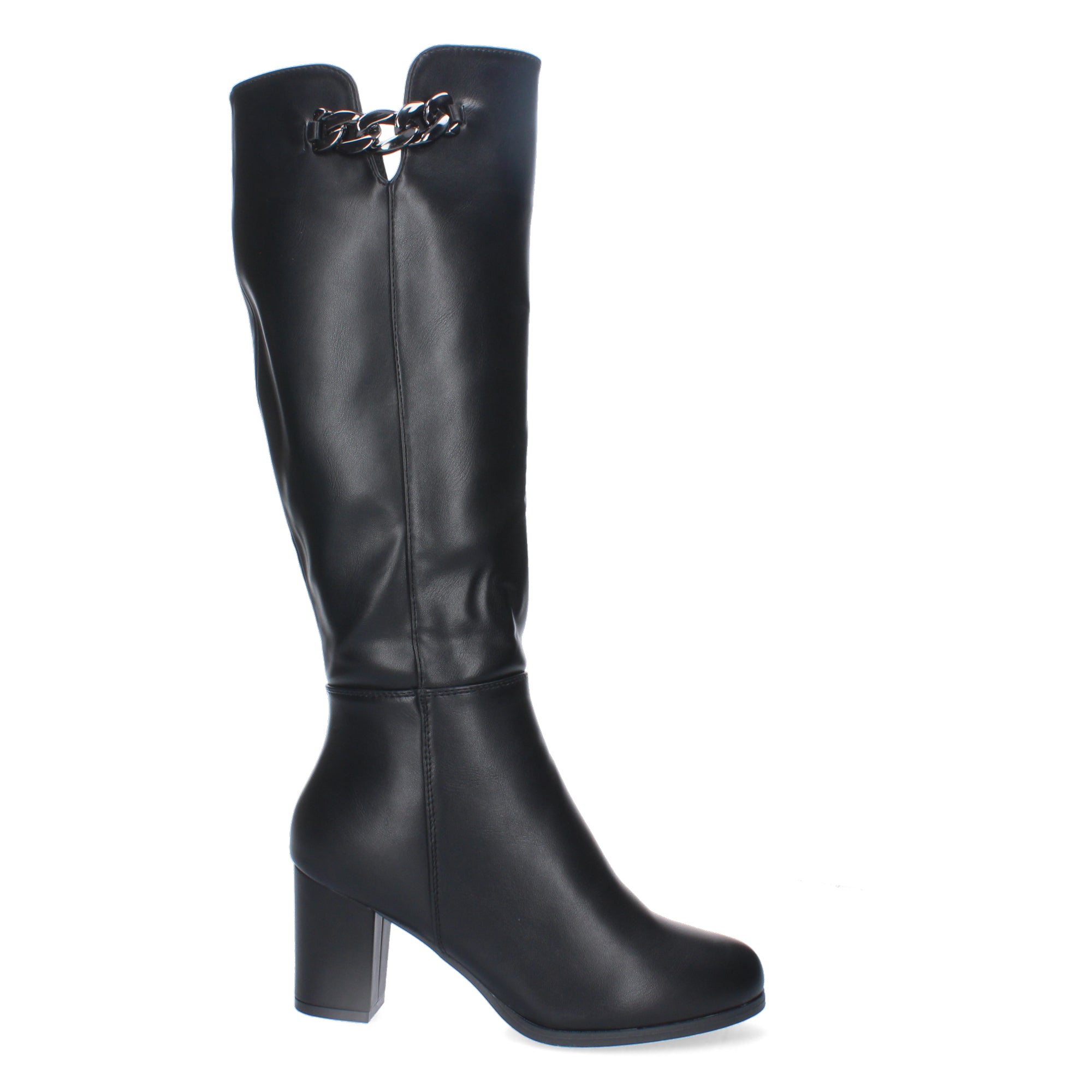 Bota de Tacón Ancho con Adorno Metálico y Cremallera