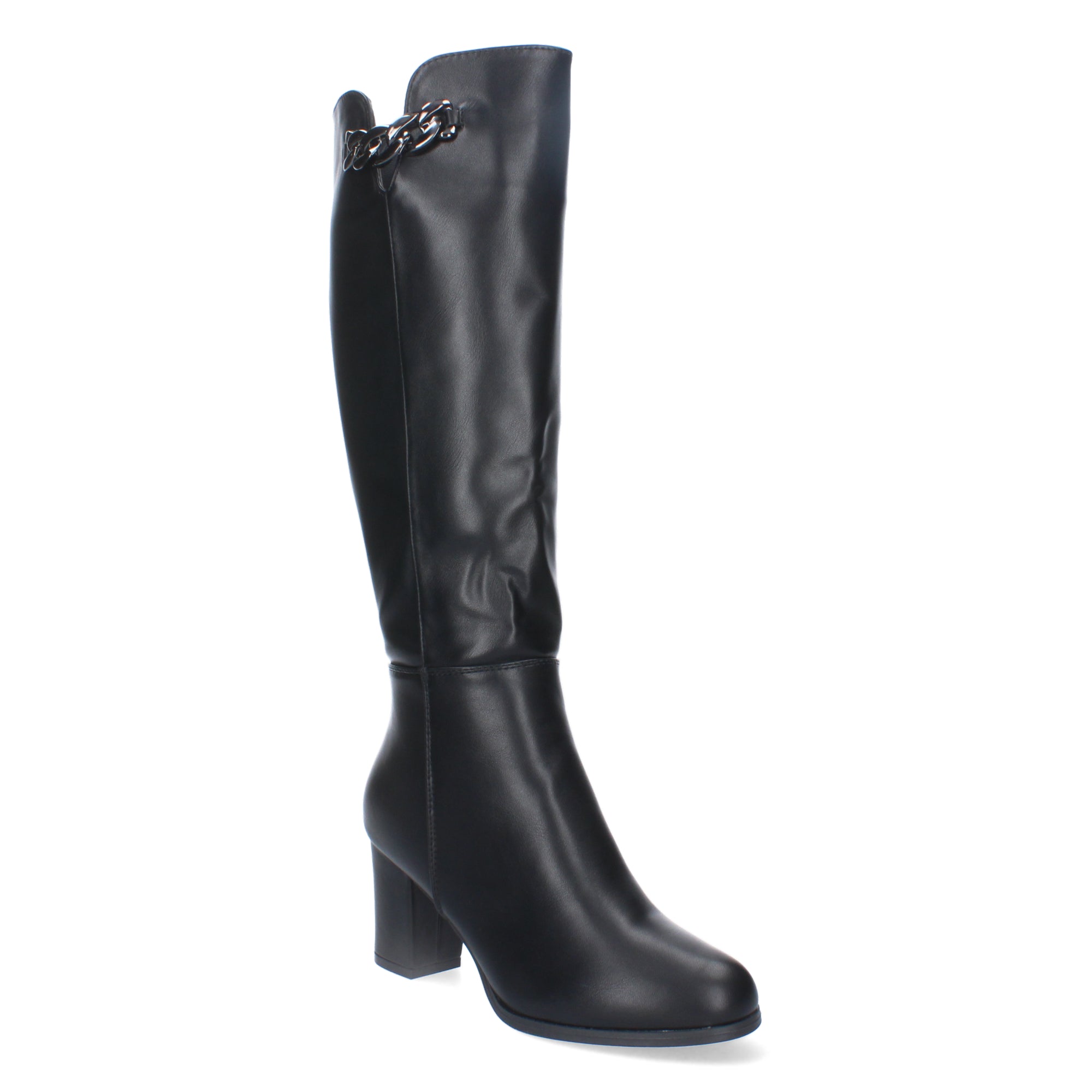 Bota de Tacón Ancho con Adorno Metálico y Cremallera
