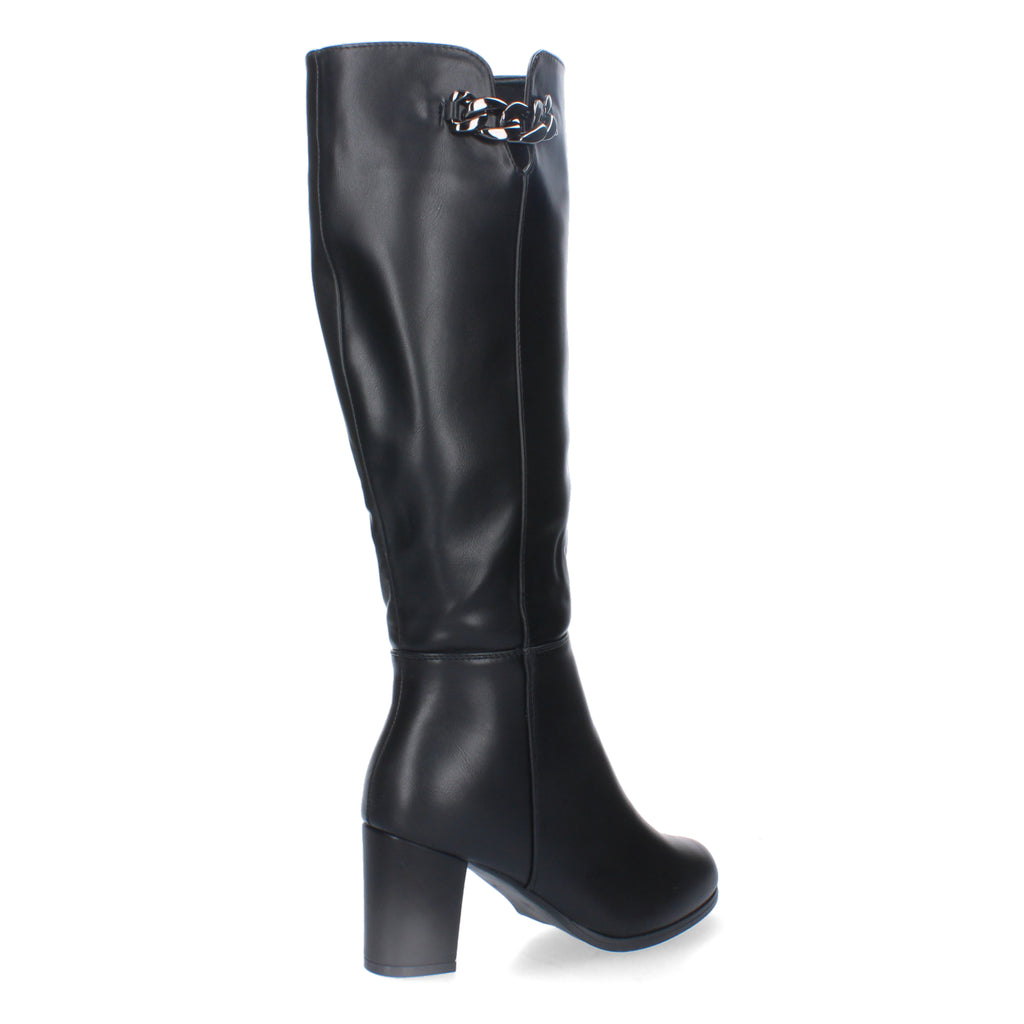 Bota de Tacón Ancho con Adorno Metálico y Cremallera