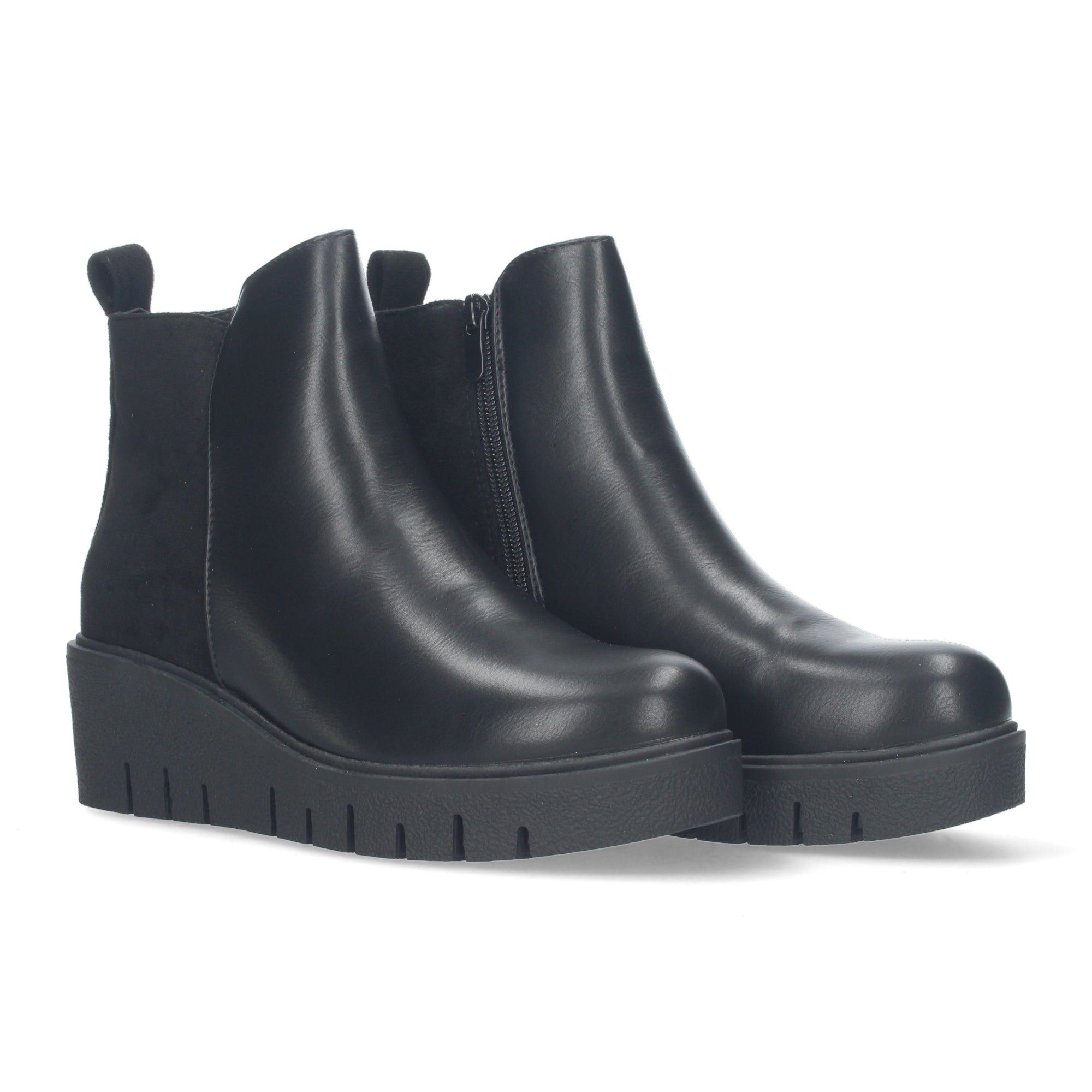 Botin cuña negro con cierre cremallera