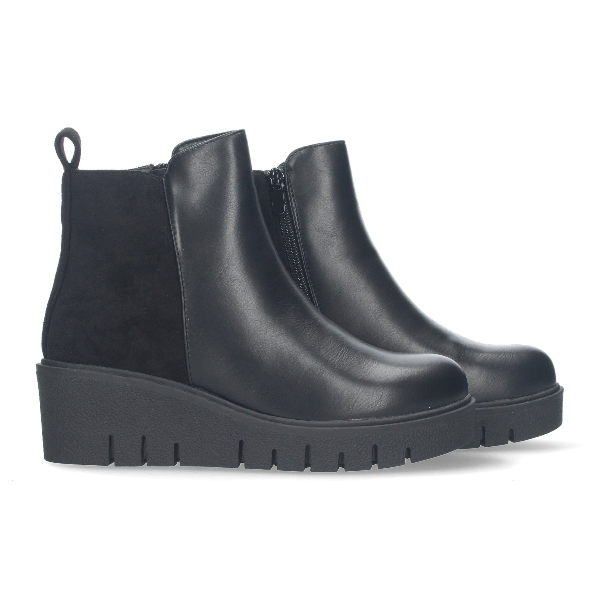 Botin cuña negro con cierre cremallera