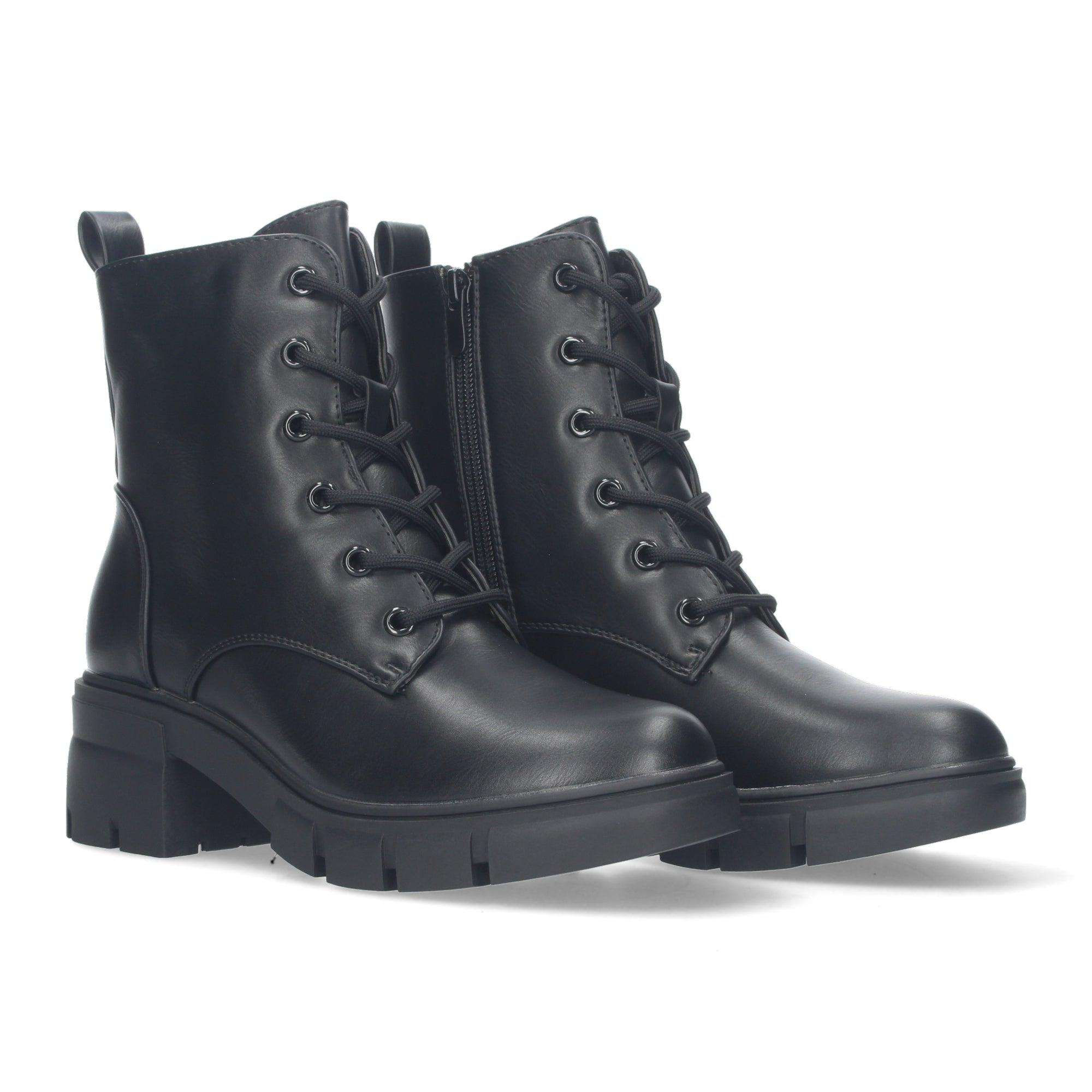 Bota de Tacón con Cierre de Cordones y Cremallera