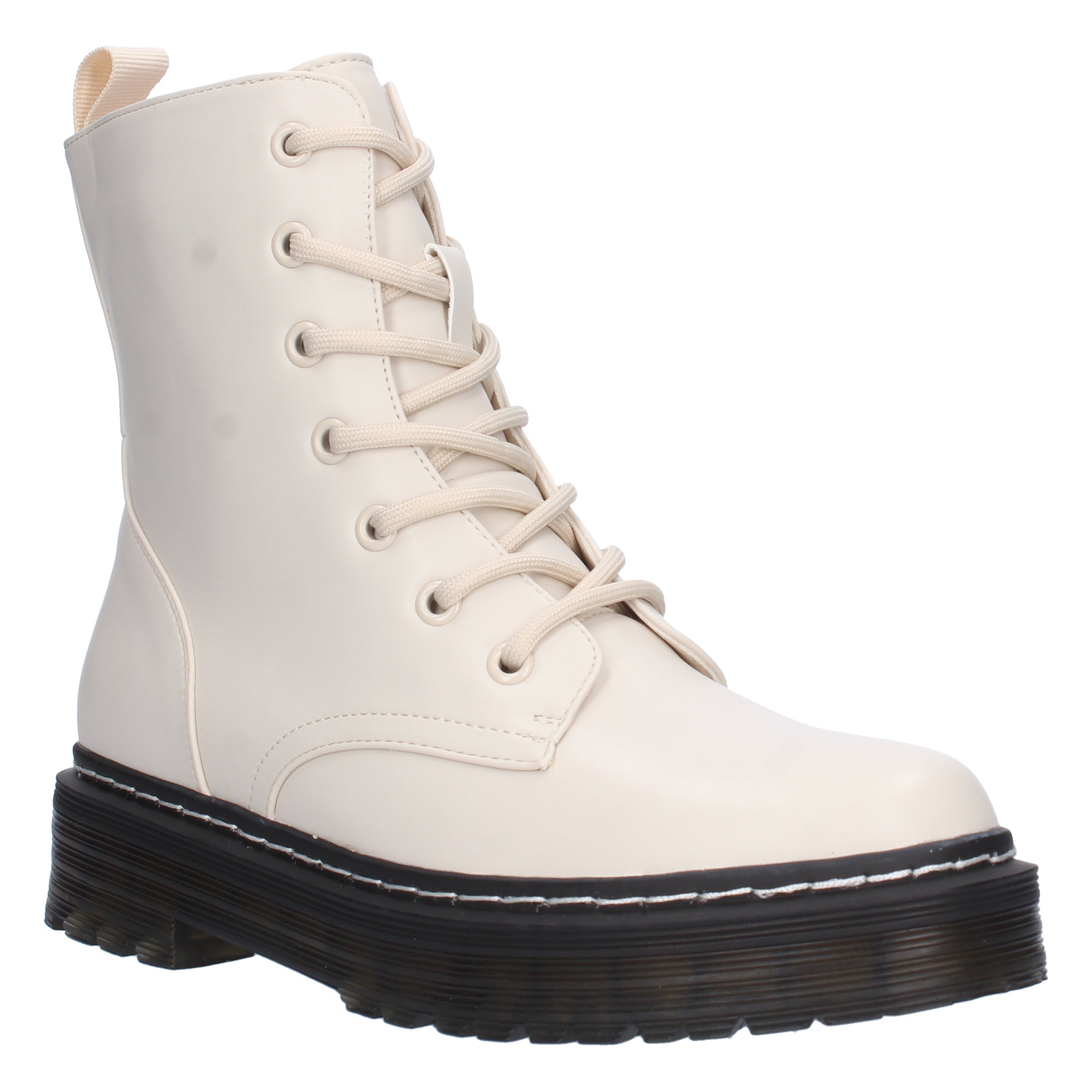 Botin tacón beige estilo militar