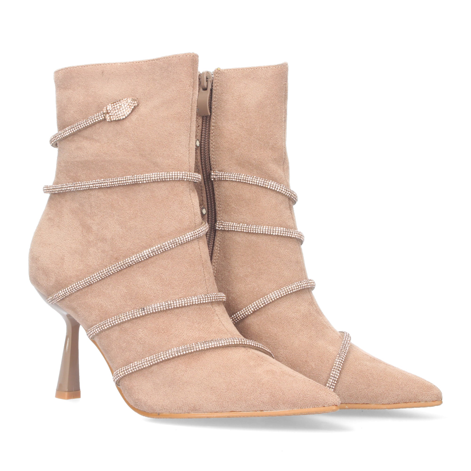 Botin tacon fino kaki con terciopelo