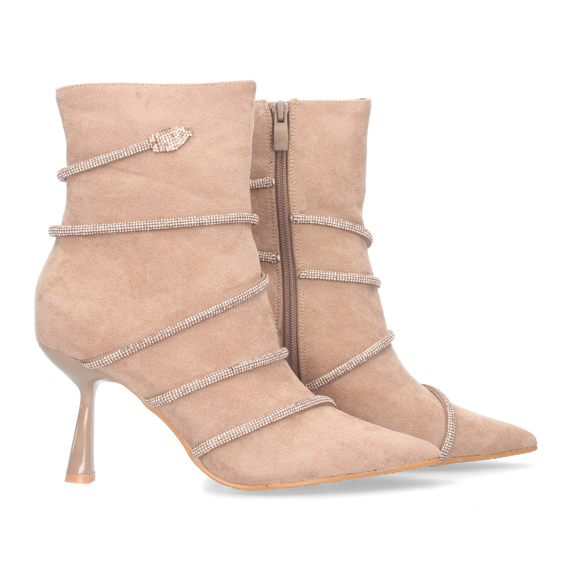 Botin tacon fino kaki con terciopelo
