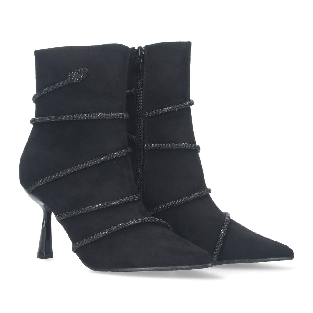 Botines negros con terciopelo tacón fino