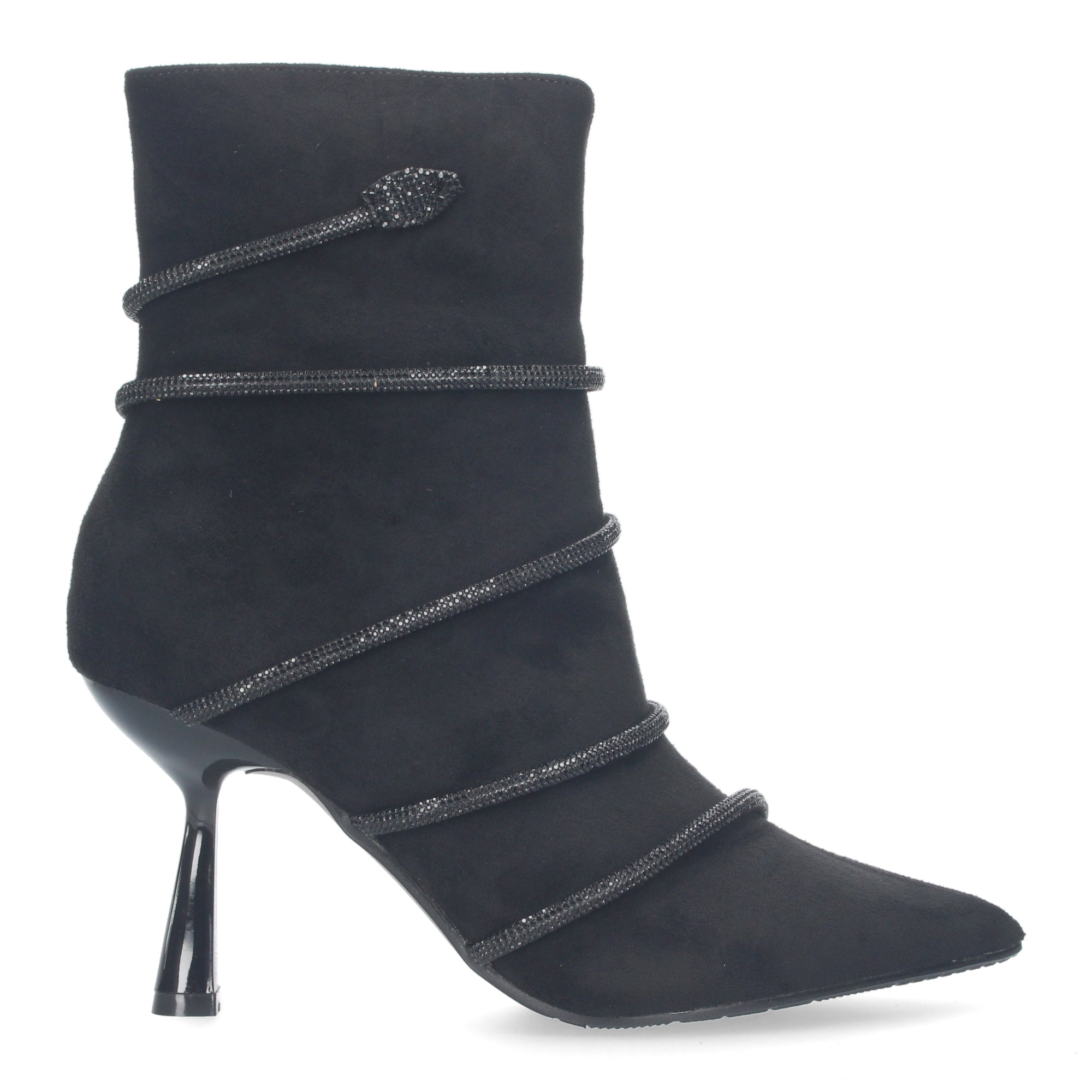 Botines negros con terciopelo tacón fino