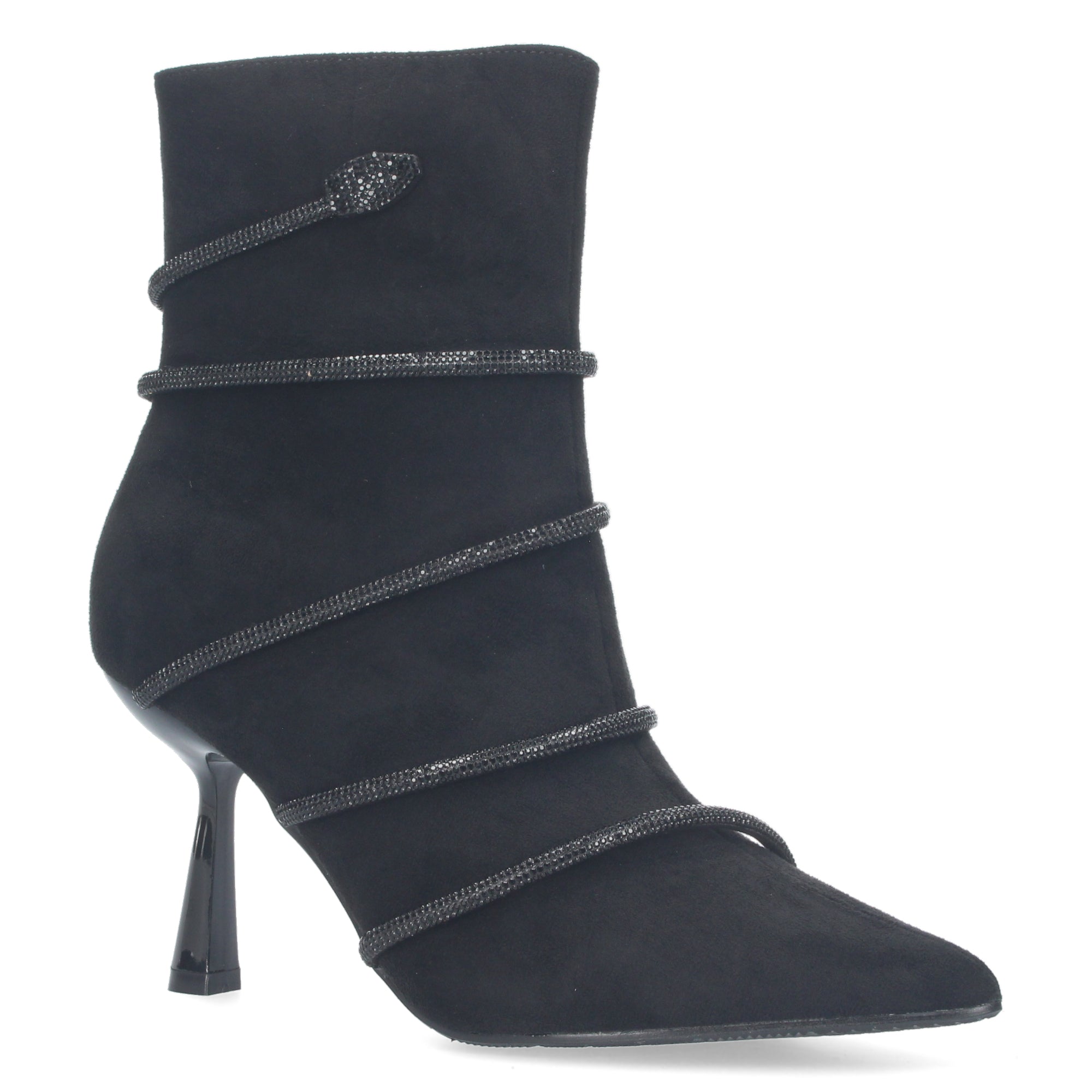 Botines negros con terciopelo tacón fino