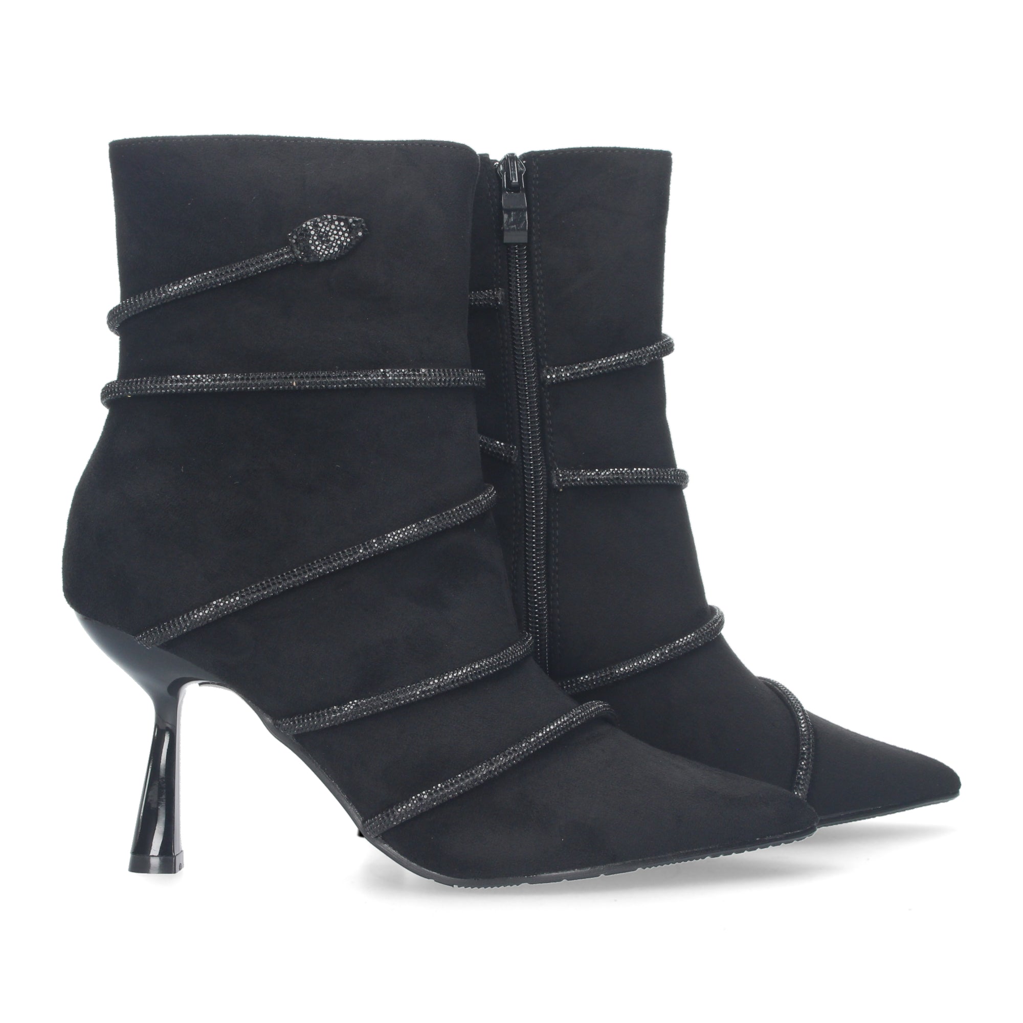 Botines negros con terciopelo tacón fino